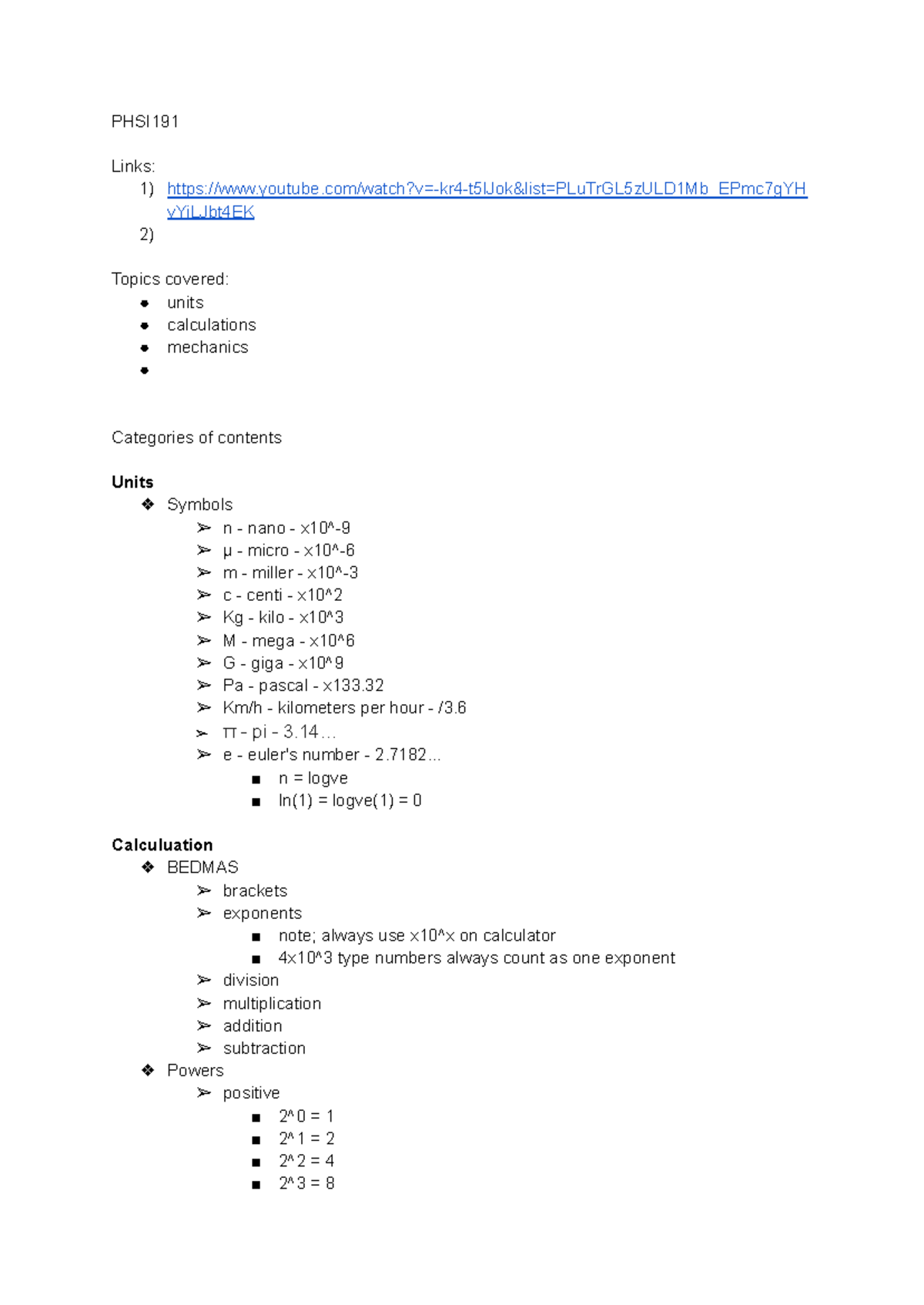 Physics preparation PHSI191 PHSI Links 1) Studocu