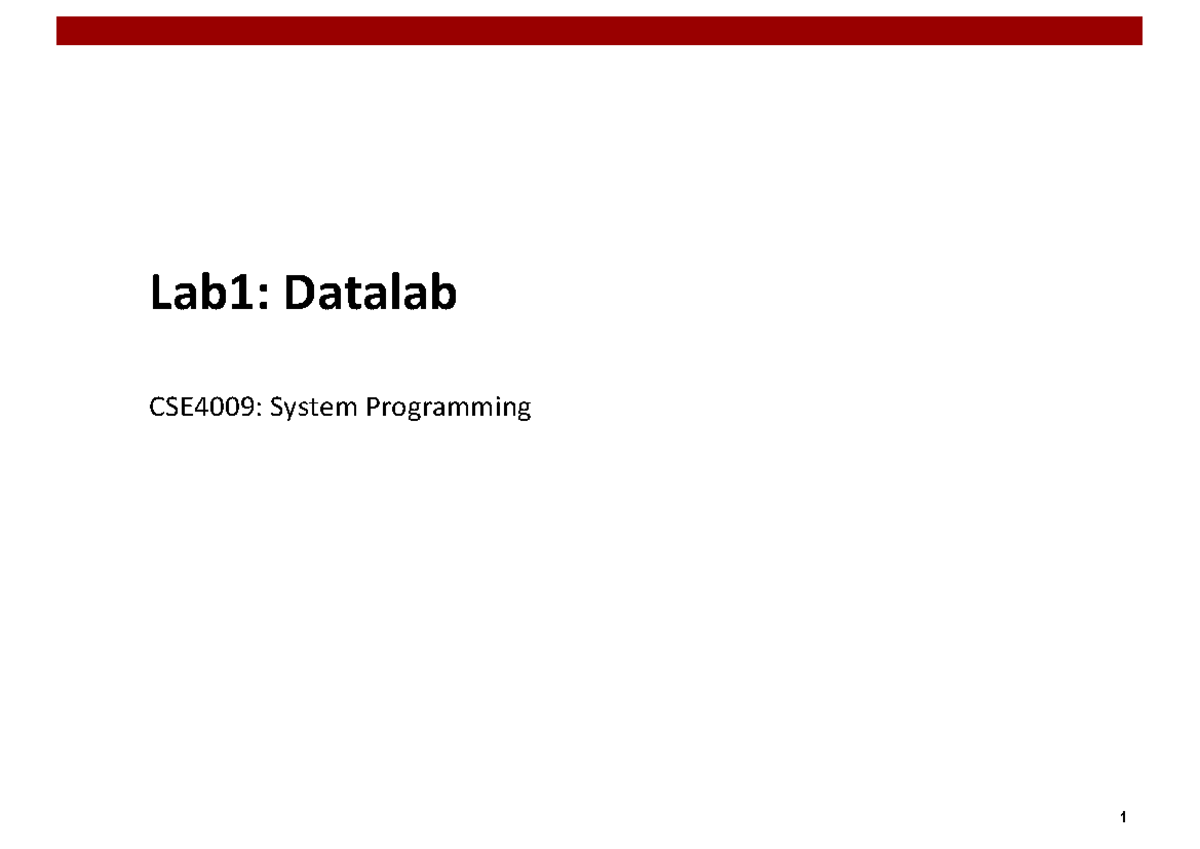 Lab1 datalab - Lab1: Datalab CSE4009: System Programming 1. Make sure ...