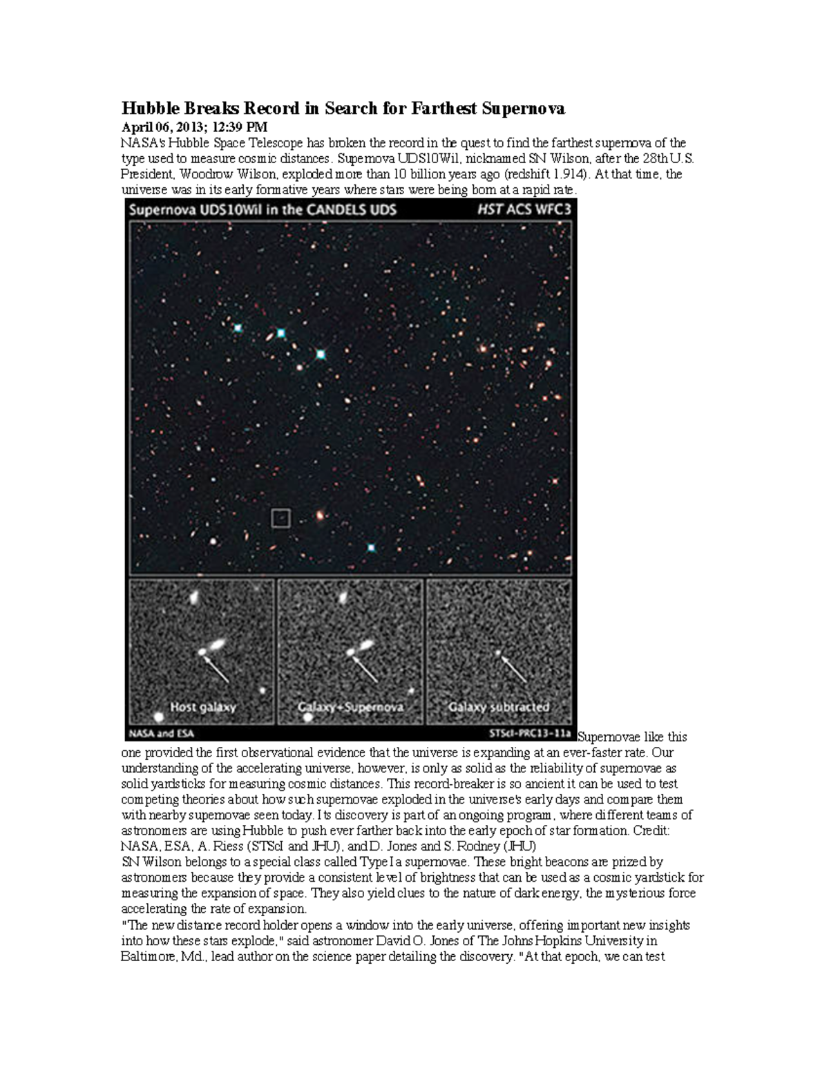 Type 1A Supernovae - Physics - Hubble Breaks Record In Search For ...