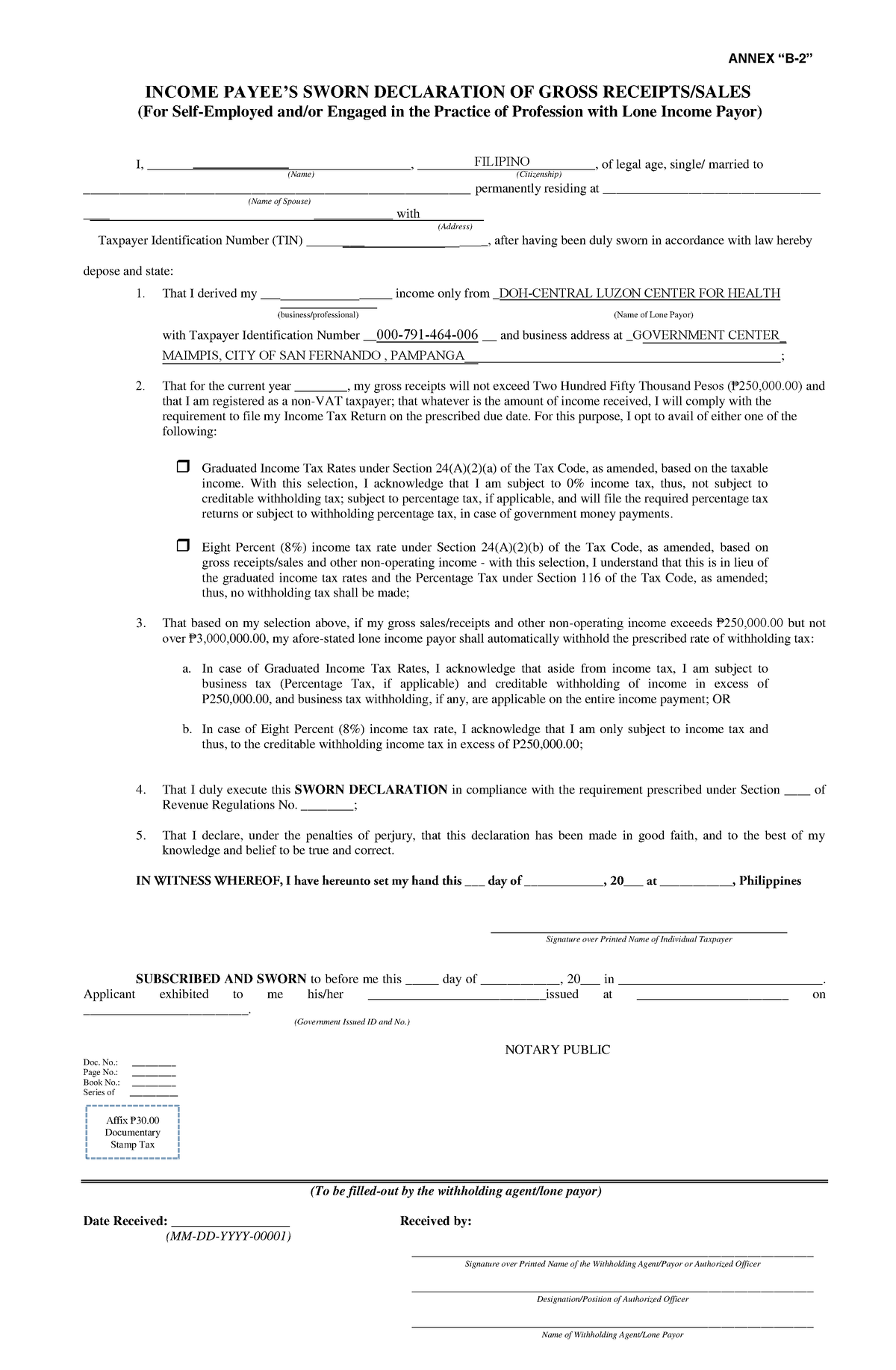 Sworn statement 2022 - ANNEX “B-2” INCOME PAYEE’S SWORN DECLARATION OF ...