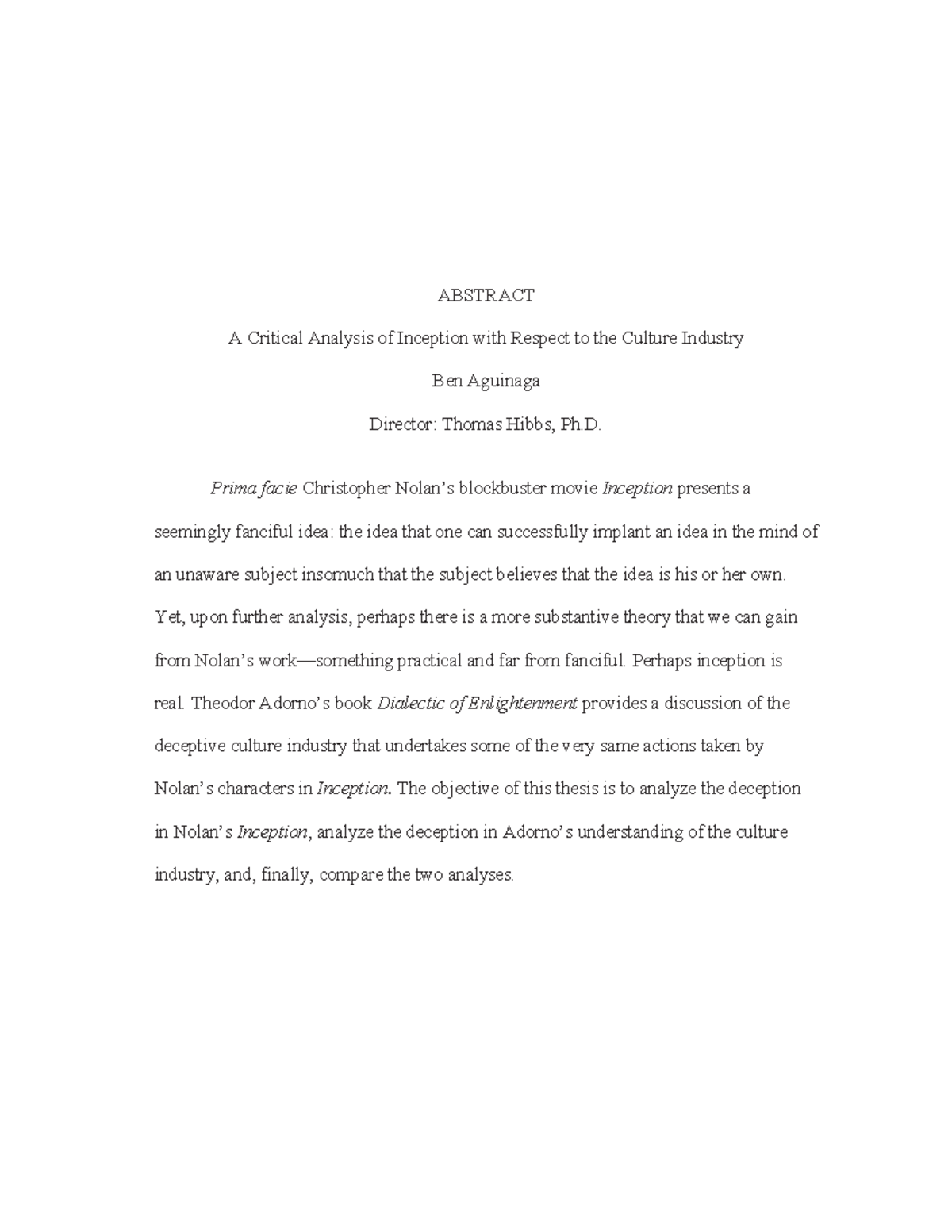 Thesis PDFA - Movie review of inception - ABSTRACT A Critical Analysis ...