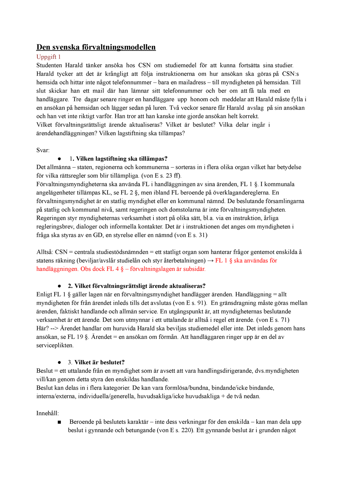 FL sem 1 Allmän förvaltningsrätt behandlar problem som är gemensamma