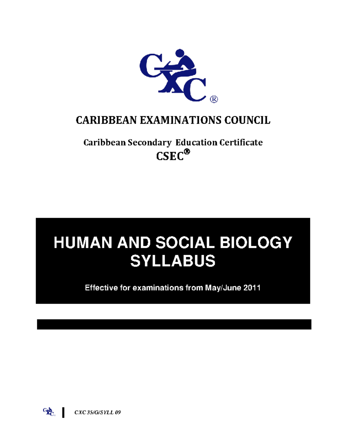 CSEC Human and Social Biology Syllabus - CARIBBEAN EXAMINATIONS COUNCIL ...