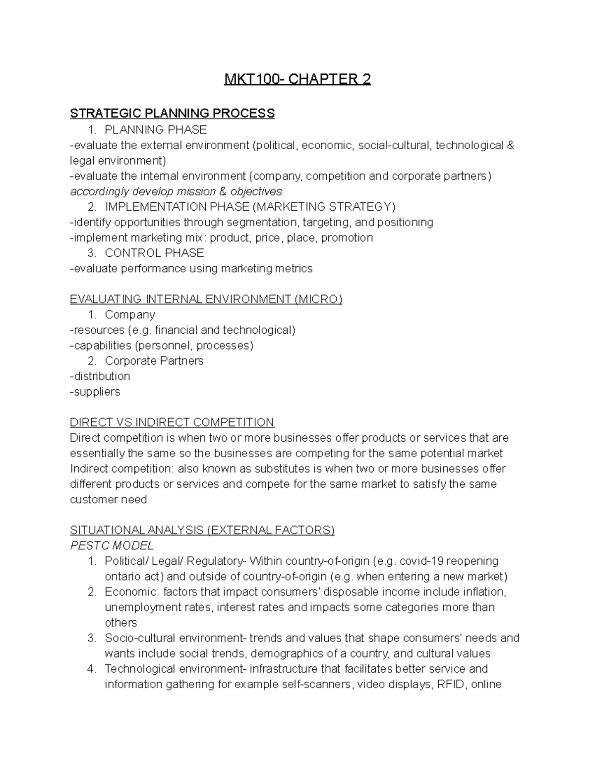 MKT100- Class 2 - MKT100- CHAPTER 2 STRATEGIC PLANNING PROCESS 1 ...
