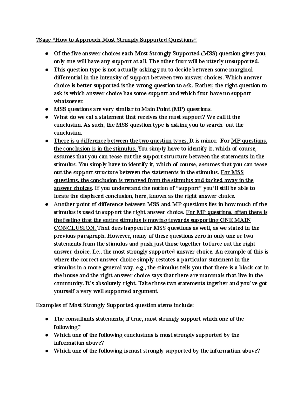 7Sage LSAT Notes - MSS Questions - 7Sage “How To Approach Most Strongly ...