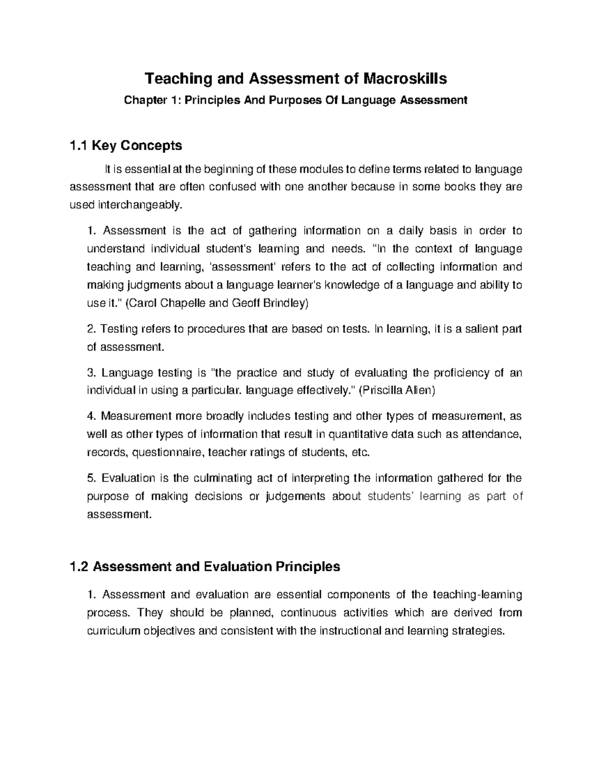 Teaching and Assessment of Macroskills Chapter 1 - Assessment is the ...