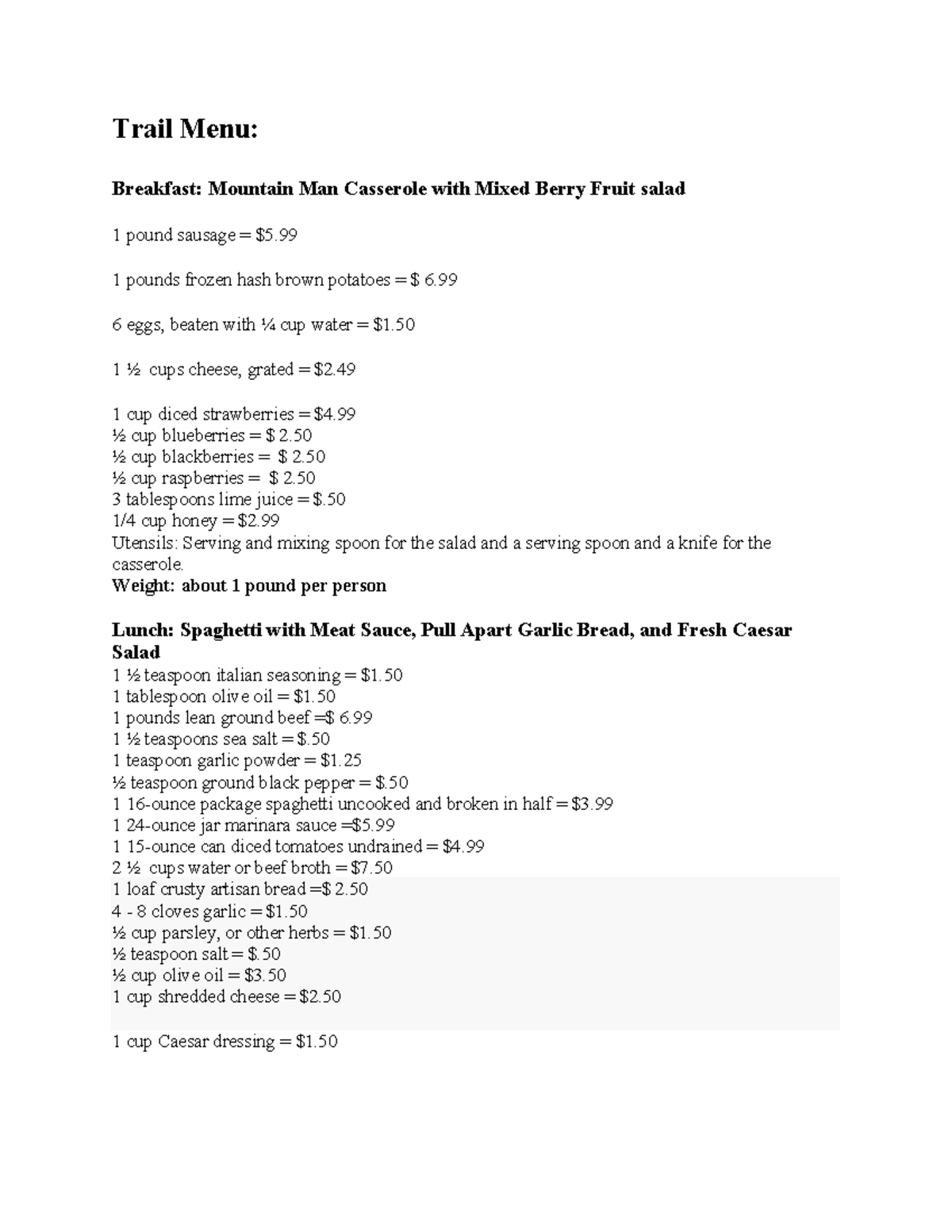 Deskin Trail Menu - Sigma - Trail Menu: Utensils: Serving and mixing ...