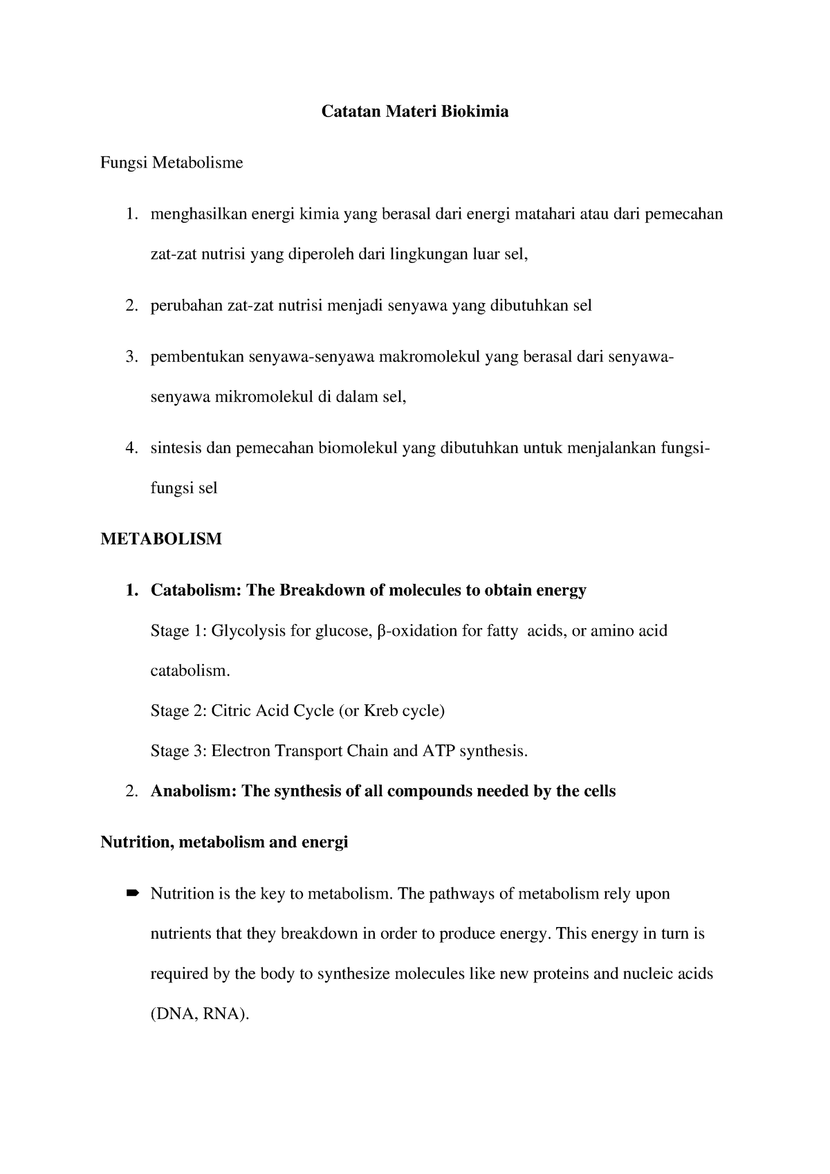 Catatan Materi Biokimia Fungsi Metabolisme - Catatan Materi Biokimia ...