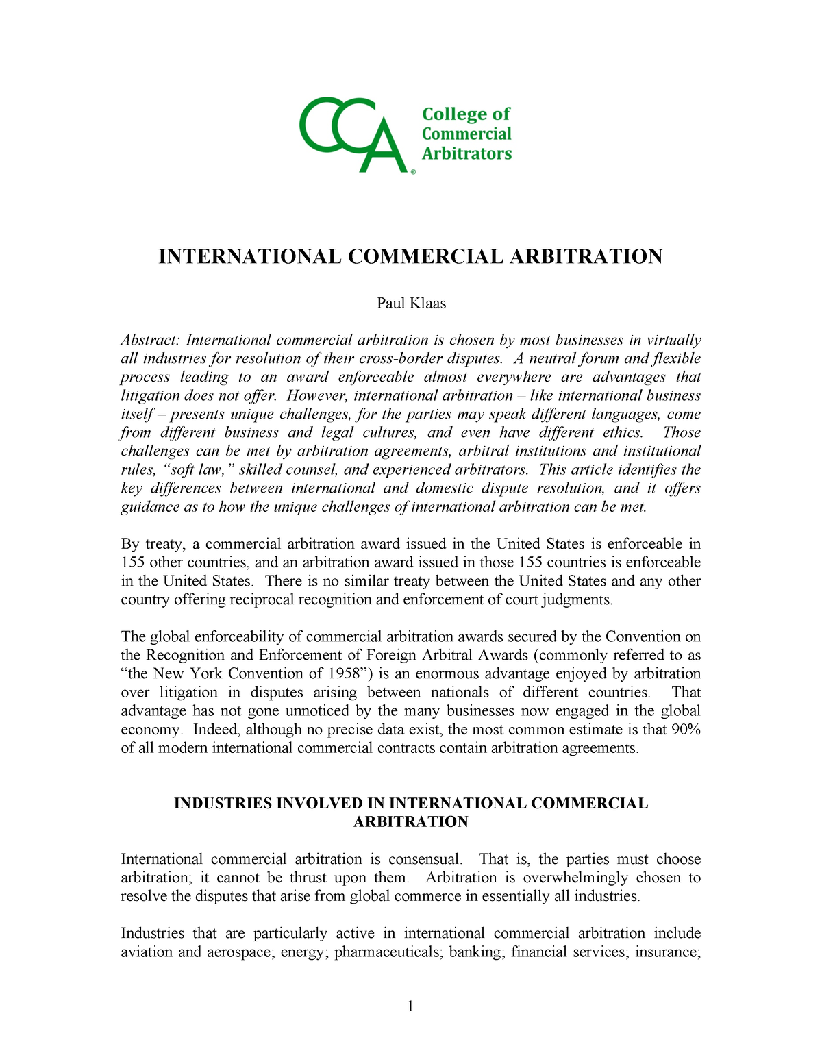 research paper on international commercial arbitration