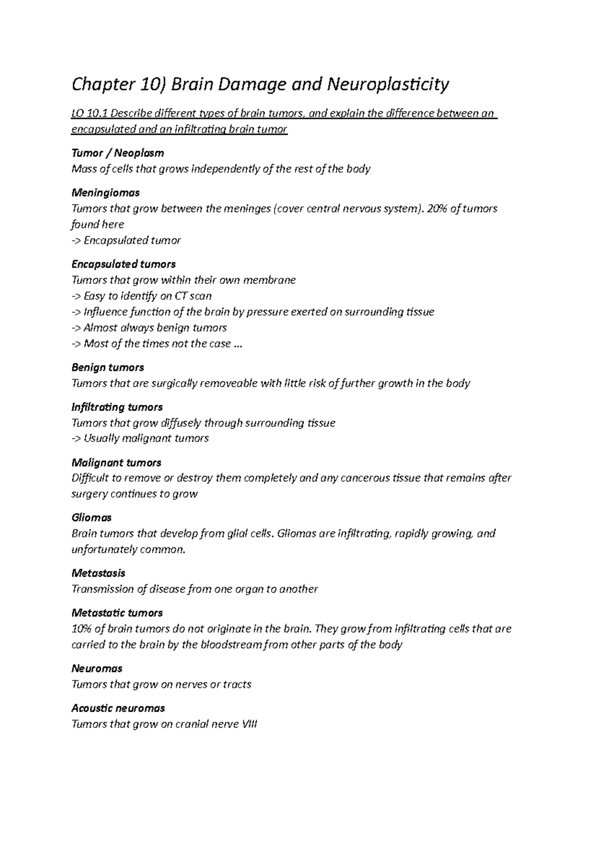 Summary Behavioural Neuroscience - Chapter 10) Brain Damage And ...