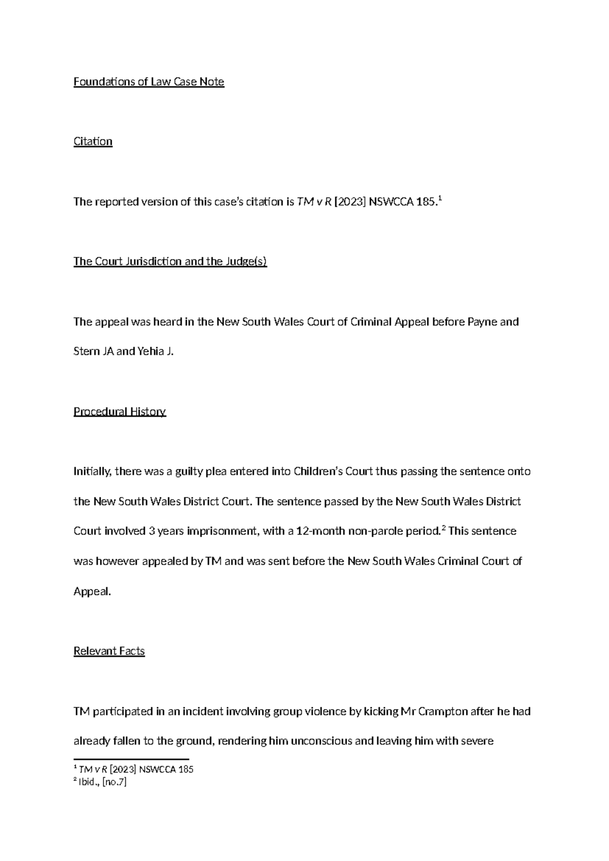 Foundations of Law Case Note Resubmission - Foundations of Law Case ...