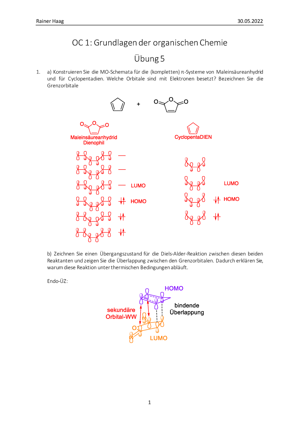 Übung 5 OC1 So Se 2022 Musterlösung - Organische Chemie I: Grundlagen ...