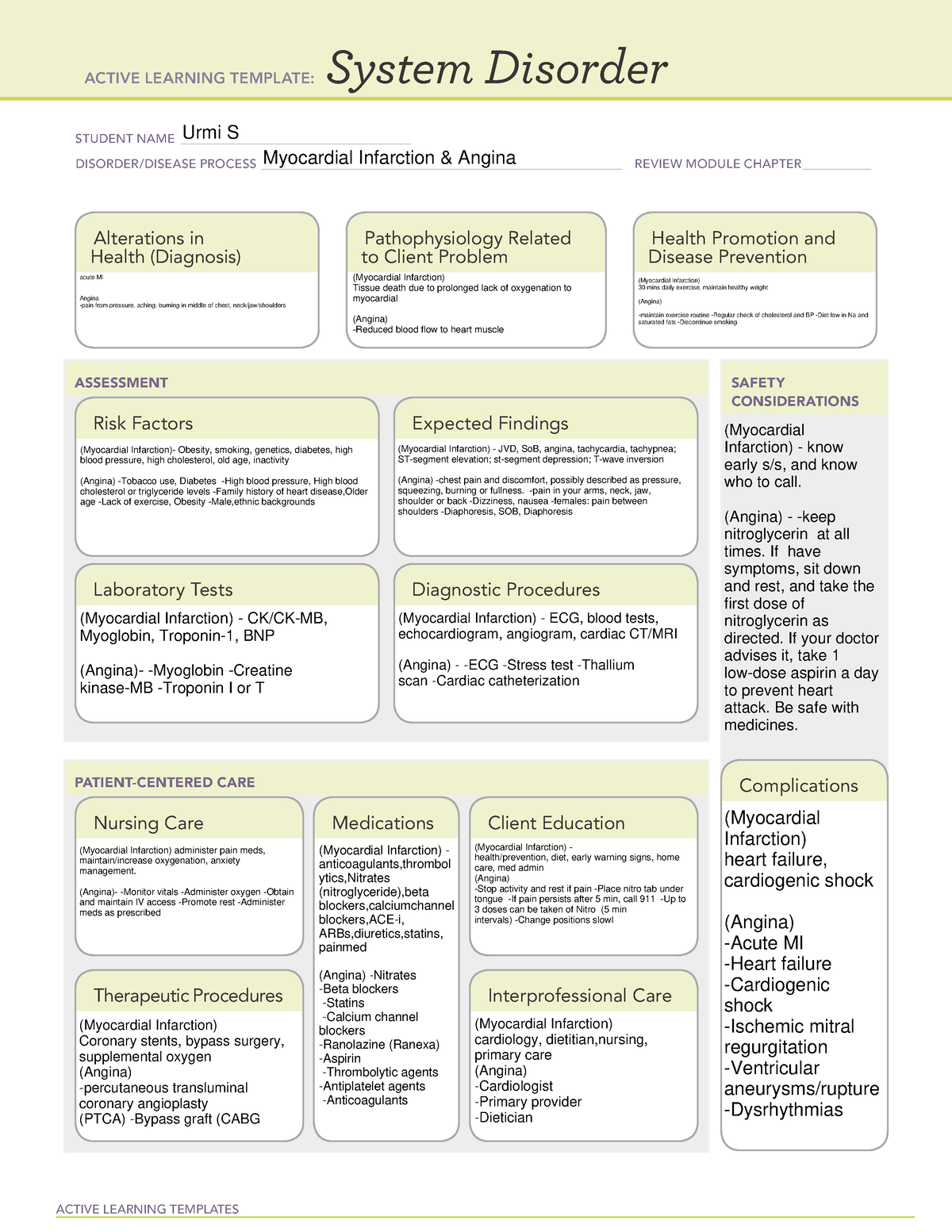 Ati System Disorder For Myocardial Infarction & Angina (med Surg Ii 