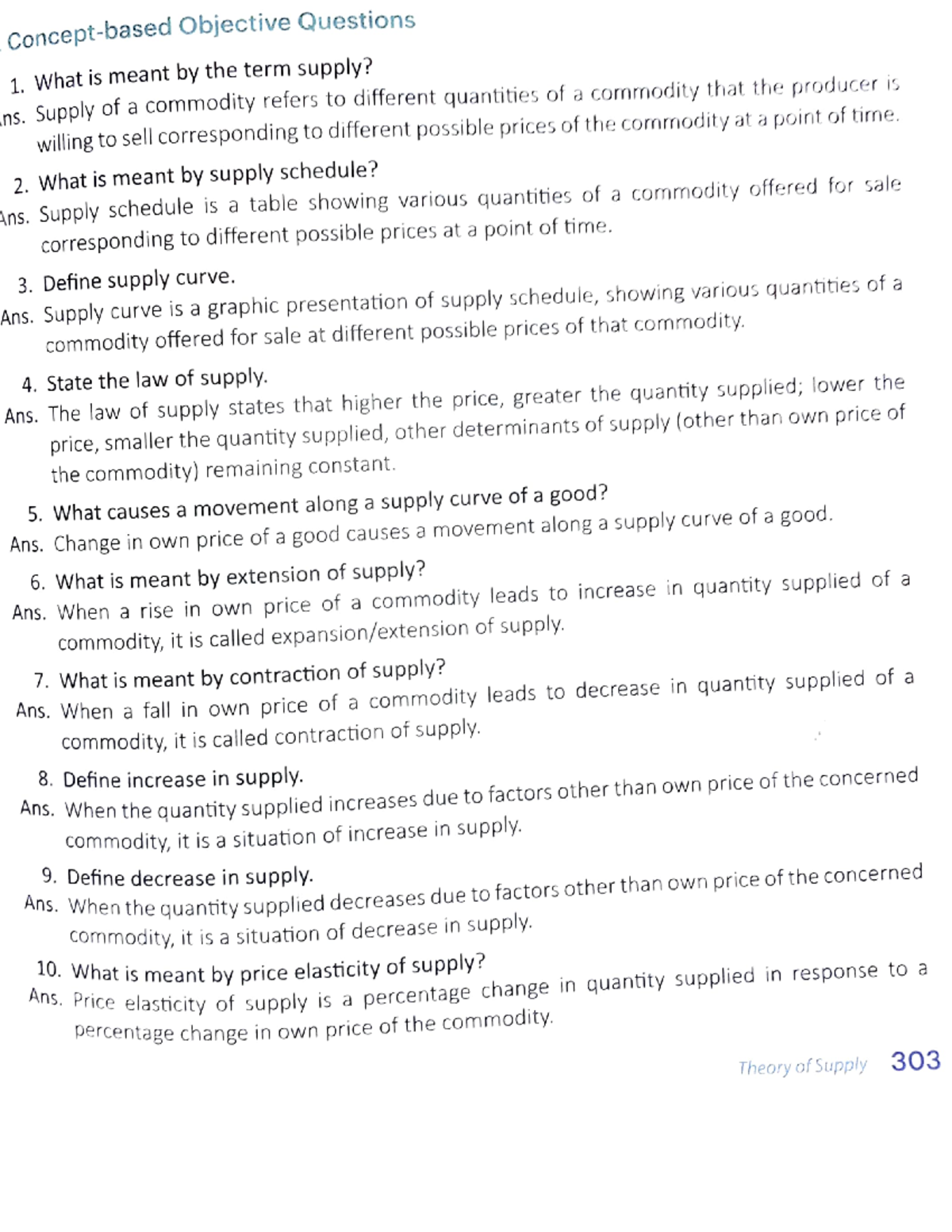 Concept questions of supply - Concept-based Objective Questions 1. What ...