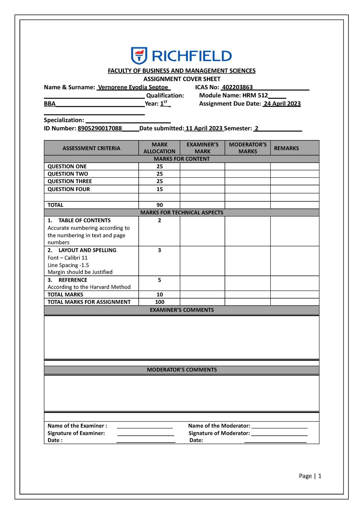 Human Resource Management 512 Written Assignment 2 - FACULTY OF ...