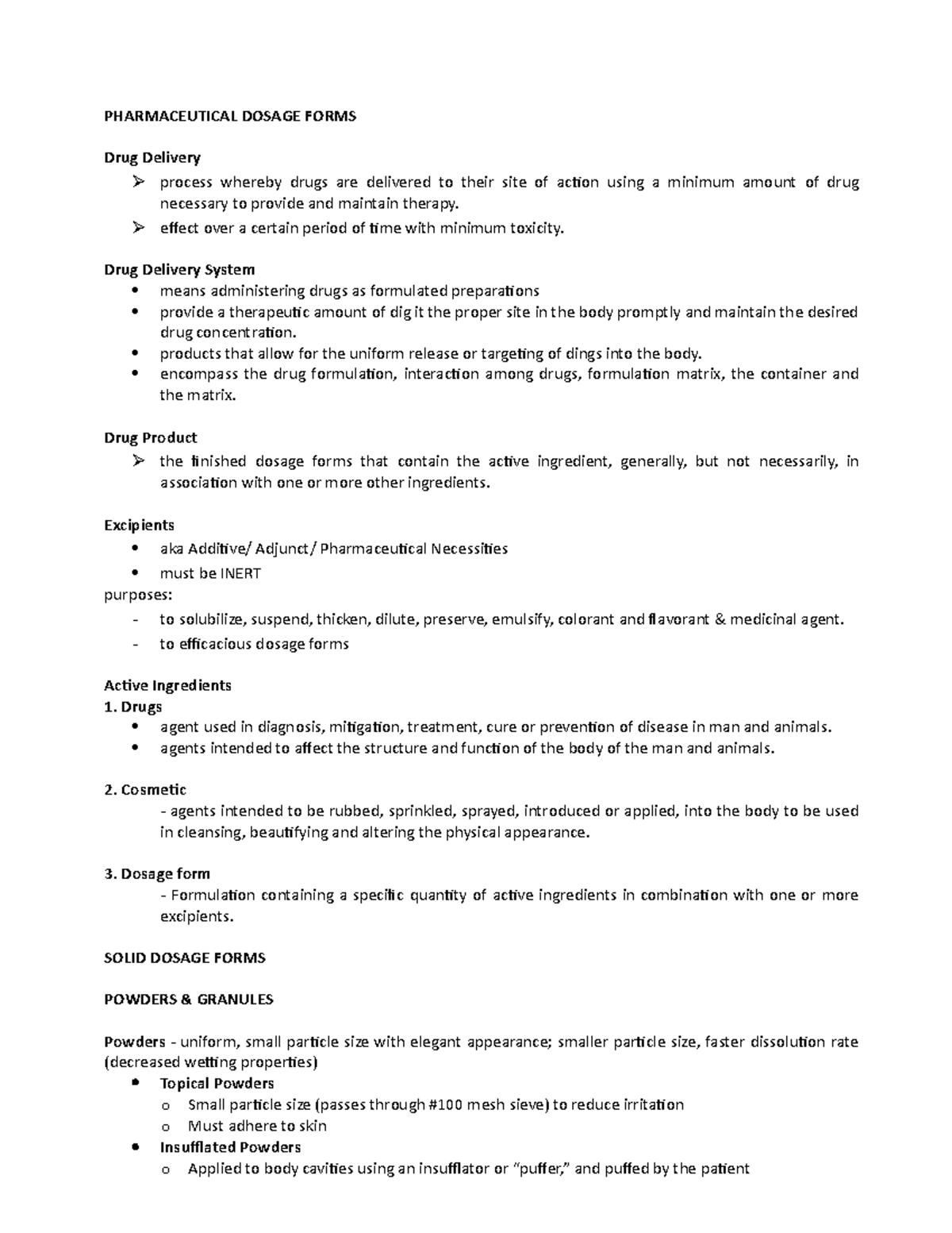 Pharmaceutical Dosage Forms - PHARMACEUTICAL DOSAGE FORMS Drug Delivery ...