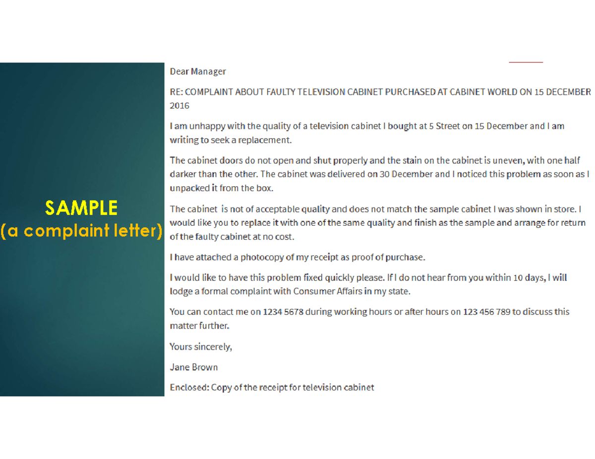 Complaint Email - xtghchcjhcjcjc hm mgh hgxg - Intermediate Business ...