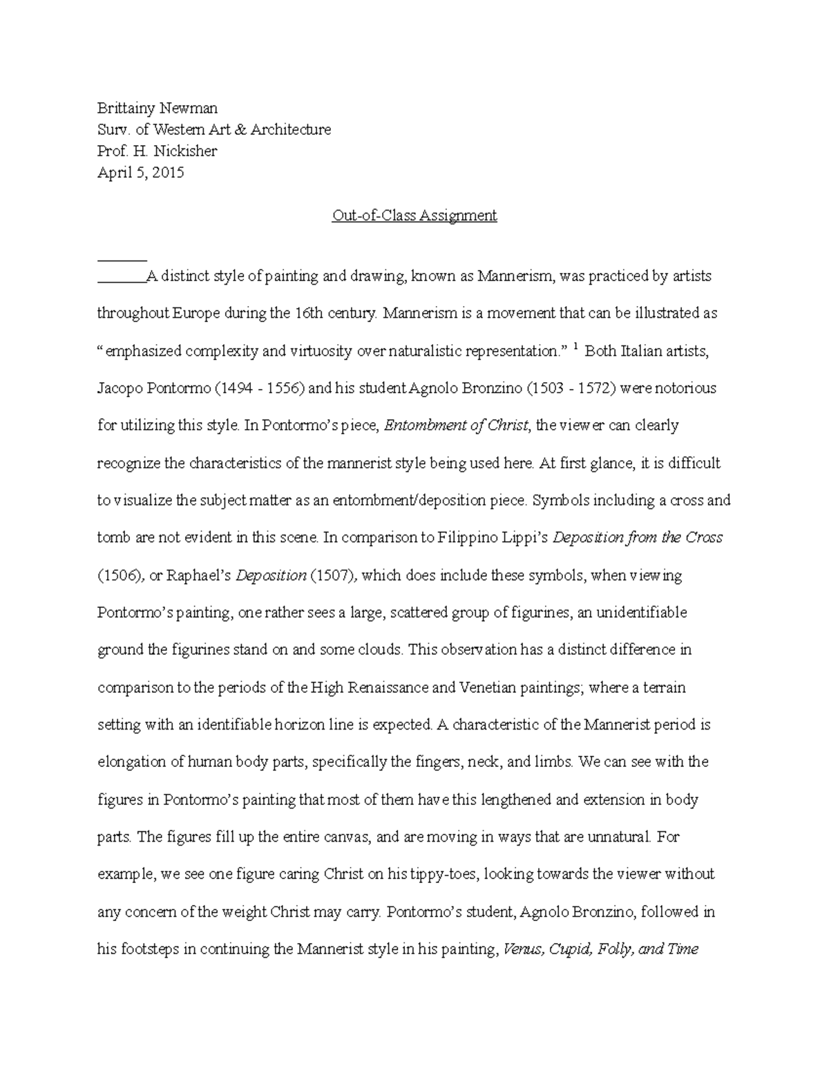 Art History Essay - Grade: A - Brittainy Newman Surv. Of Western Art ...