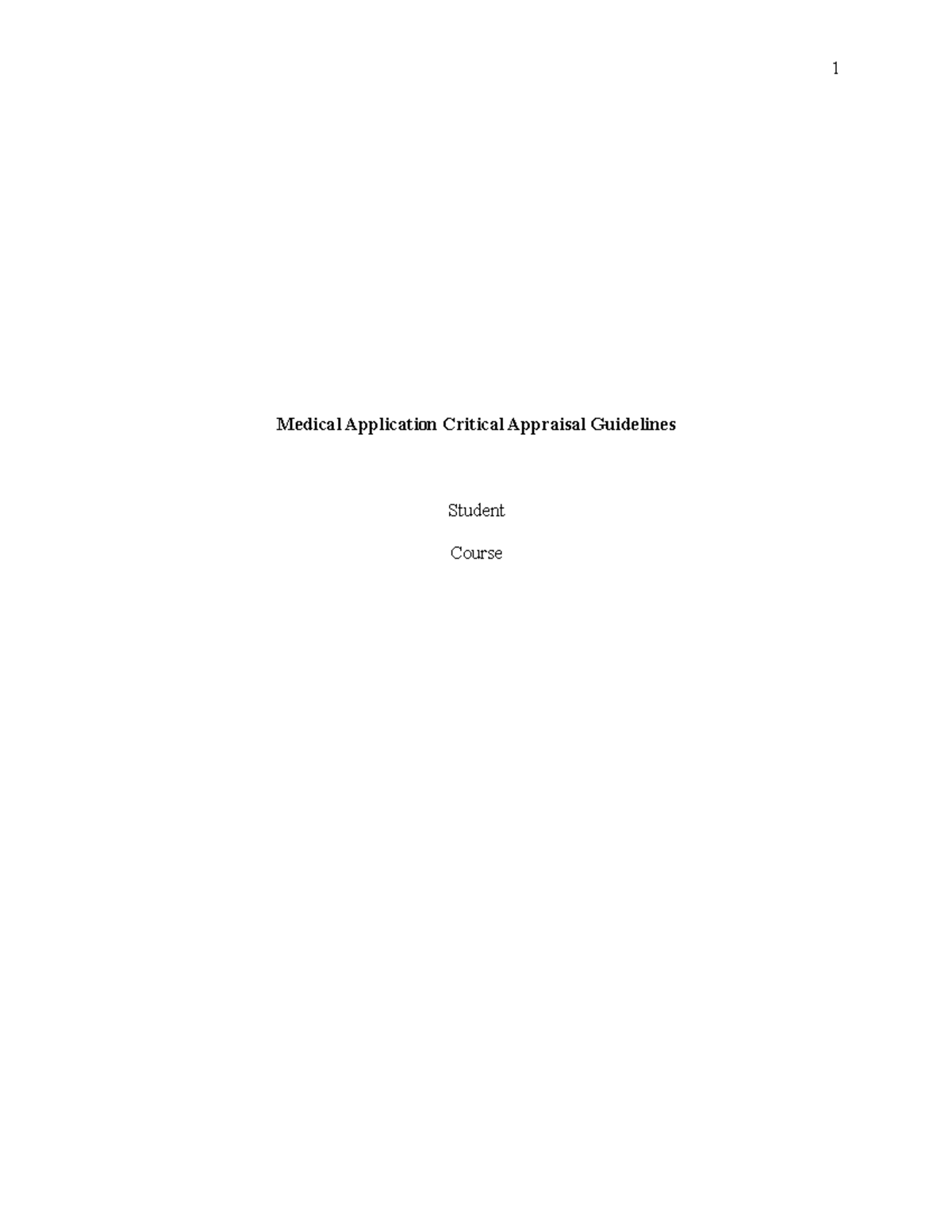 Medical Application Critical Appraisal Guidelines Medical Application