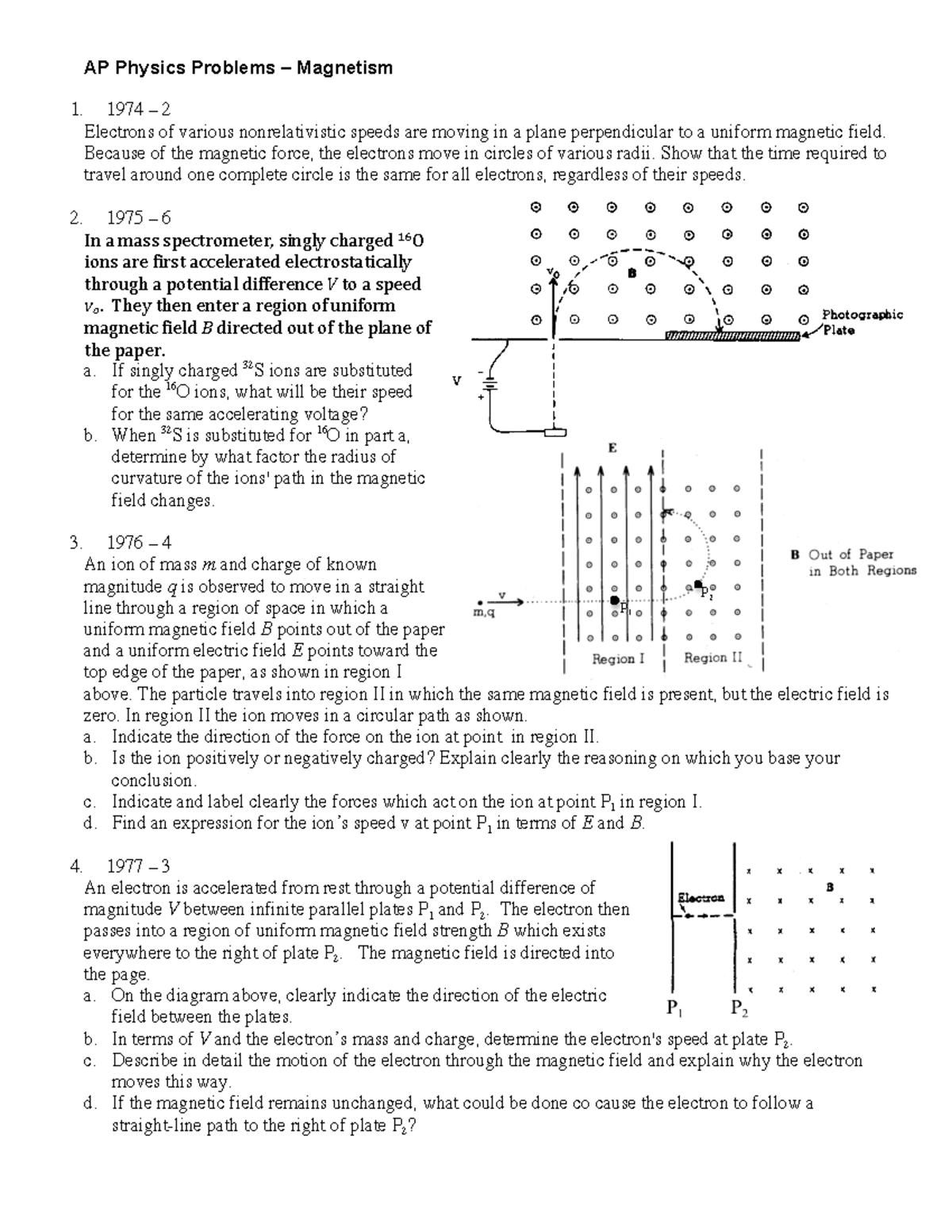 AP Physics Problems – Magnetism - AP Physics Problems – Magnetism 1974 ...