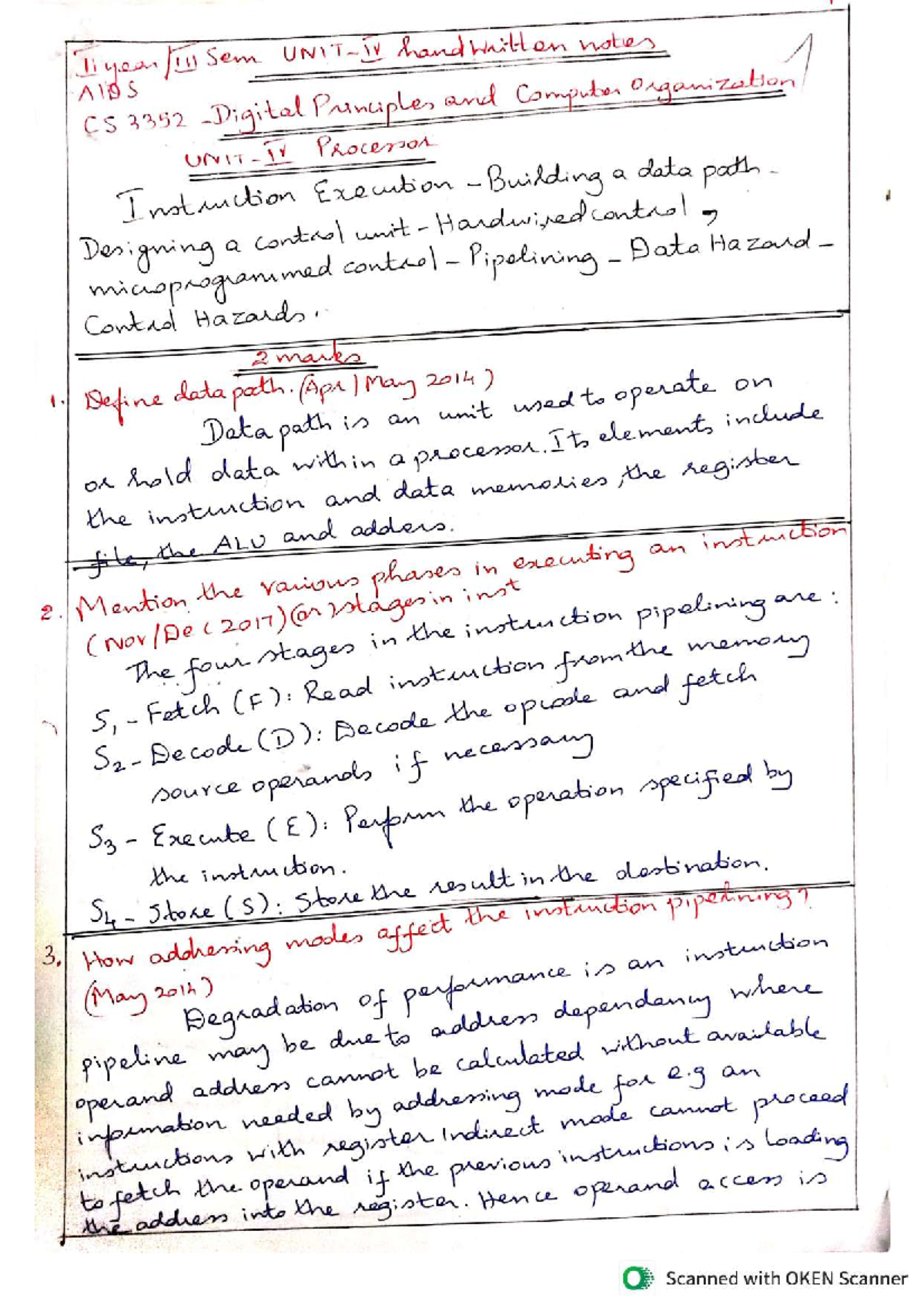 DPCO UNIT 4 SEM 3 - Jsjsisisndjdi - 11 year Sem hand written notes AIDS ...