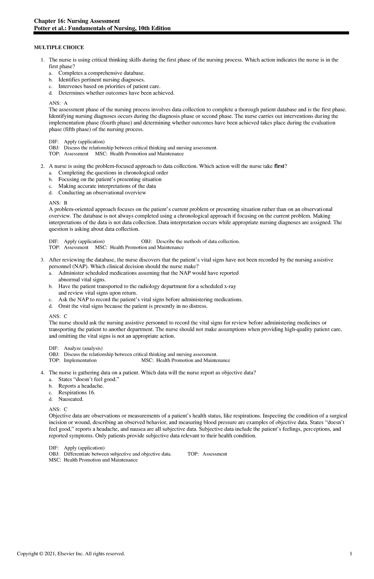 - Chapter-16 - practice - Chapter 16: Nursing Assessment Potter et al ...