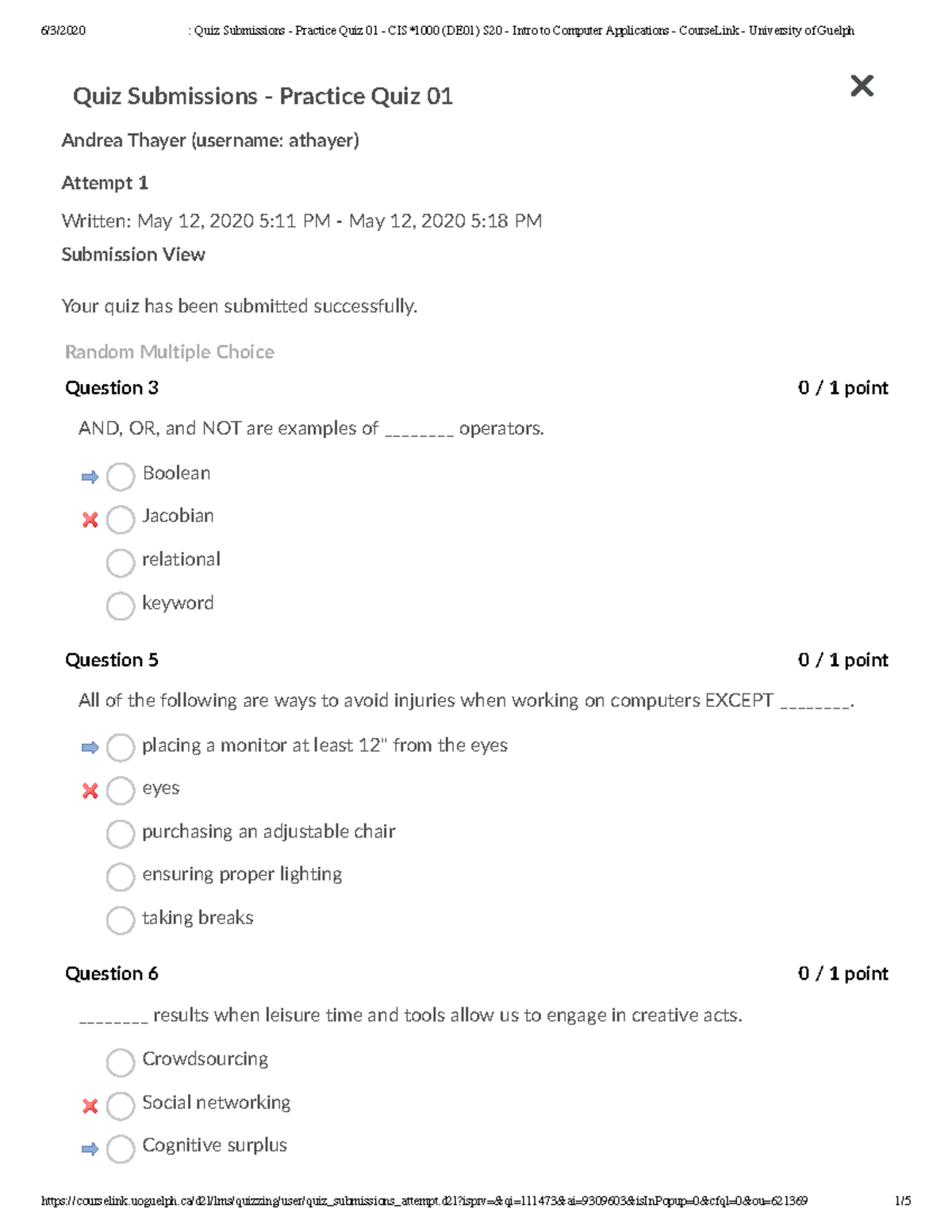Quiz 01 - CIS 1000 - Quize - Quiz Submissions - Practice Quiz 01 Andrea ...