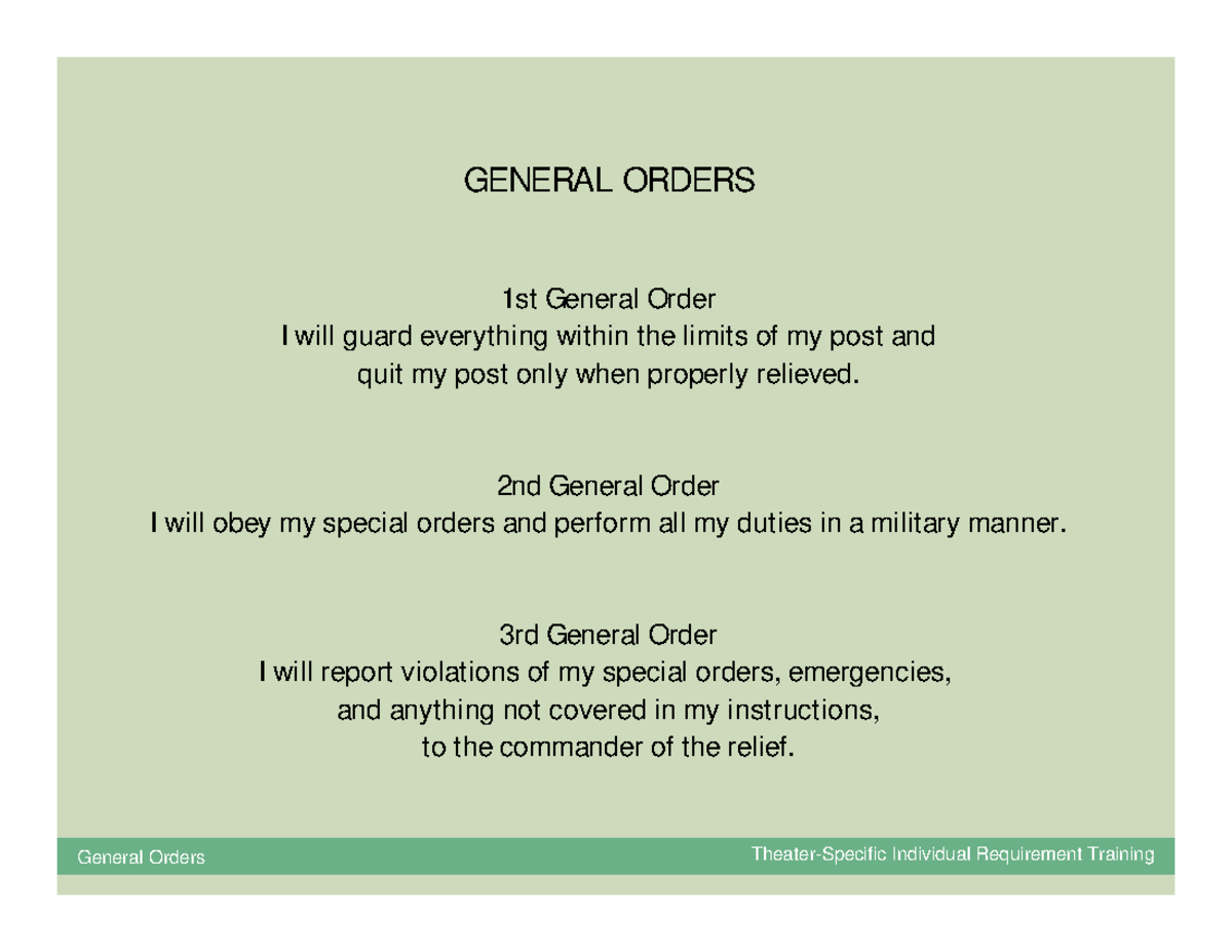 Generalx Ordersxgrn - General oxidermy - GENERAL ORDERS 1st General ...