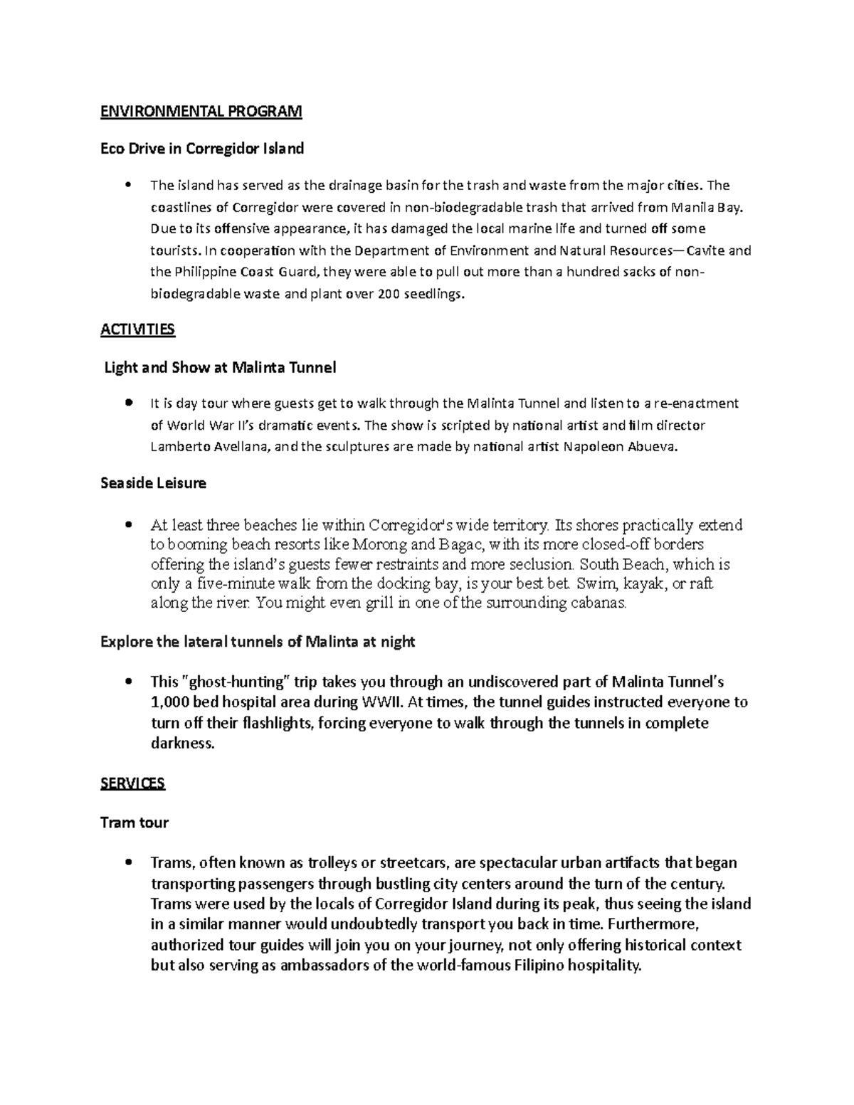 Environmental-Practices - ENVIRONMENTAL PROGRAM Eco Drive in Corregidor ...