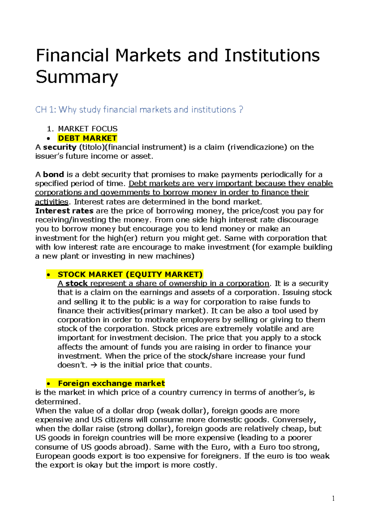 financial-markets-and-institutions-summary-copia-market-focus-debt