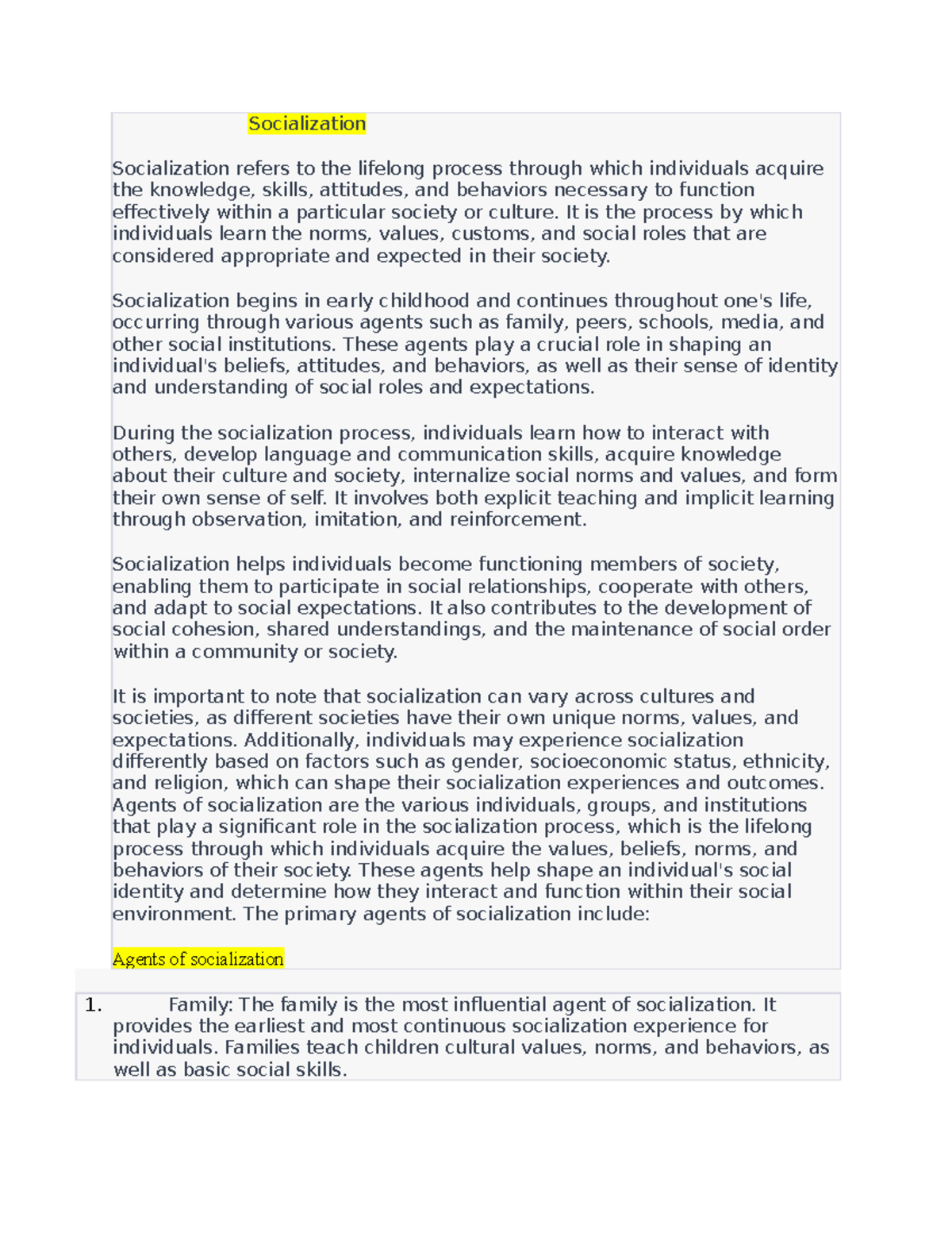 Socialization - very nice notes - Land survey - MNP - Studocu