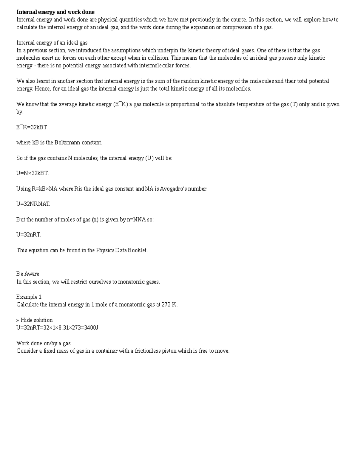B.2 Thermodynamics - notes from kognity - Internal energy and work done ...