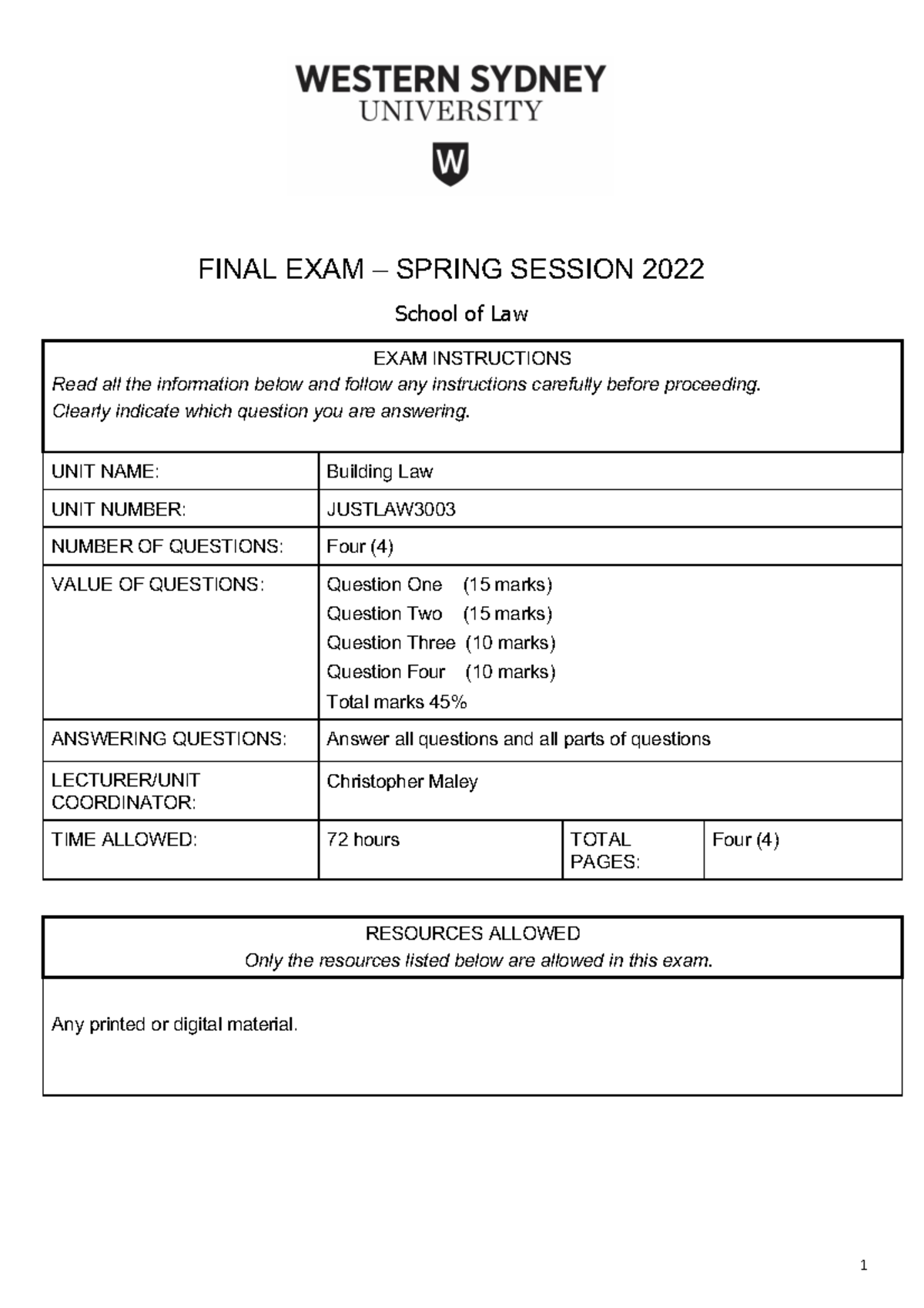 Final EXAM Building Law Spring 2022 FINAL EXAM 3 SPRING SESSION 2022