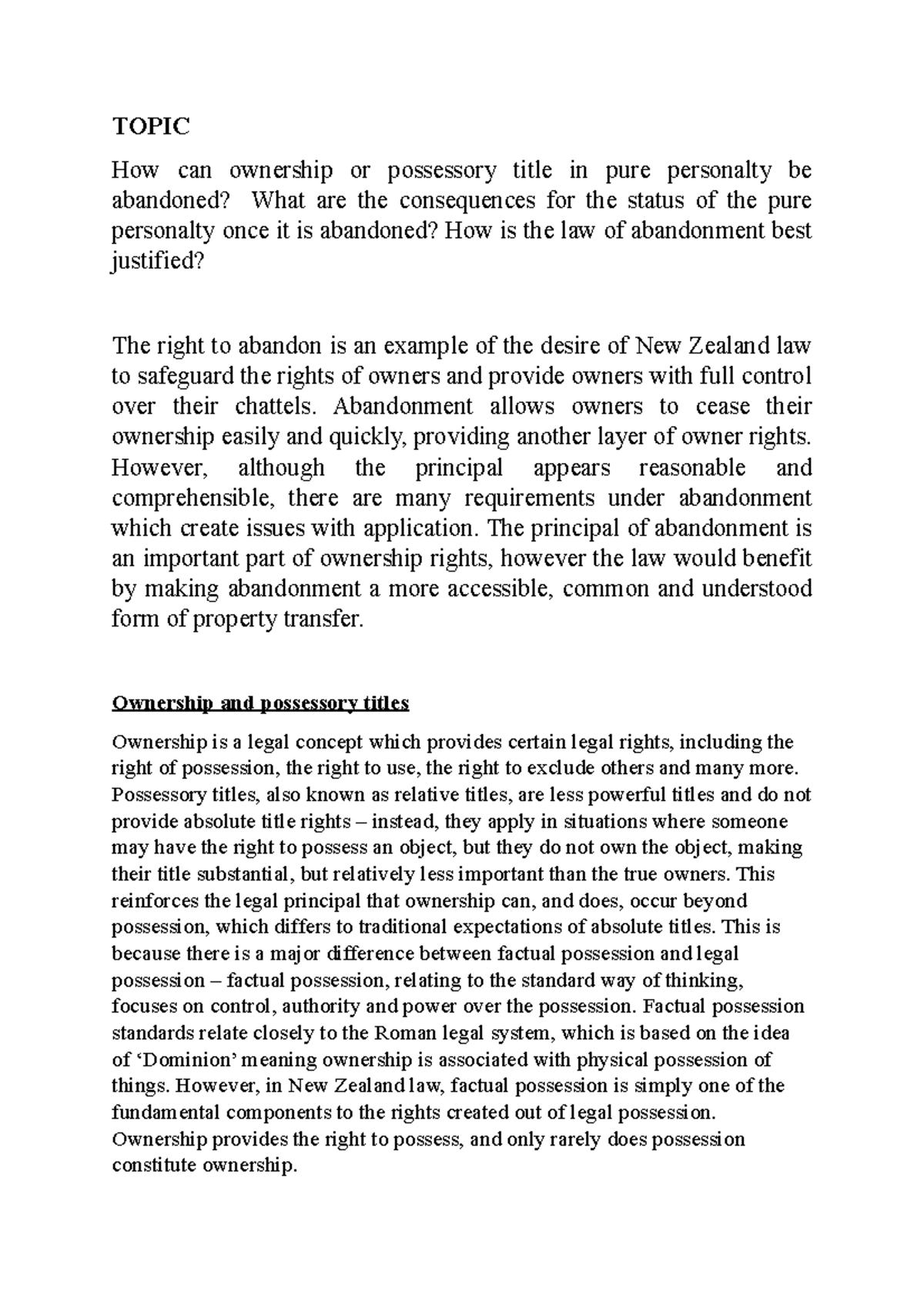 Personal property - Lecture notes 1-12 - TOPIC How can ownership or ...
