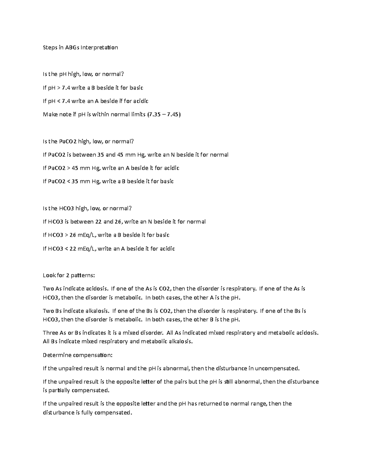 Steps in ABGs Interpretation - If one of the As is CO2, then the ...