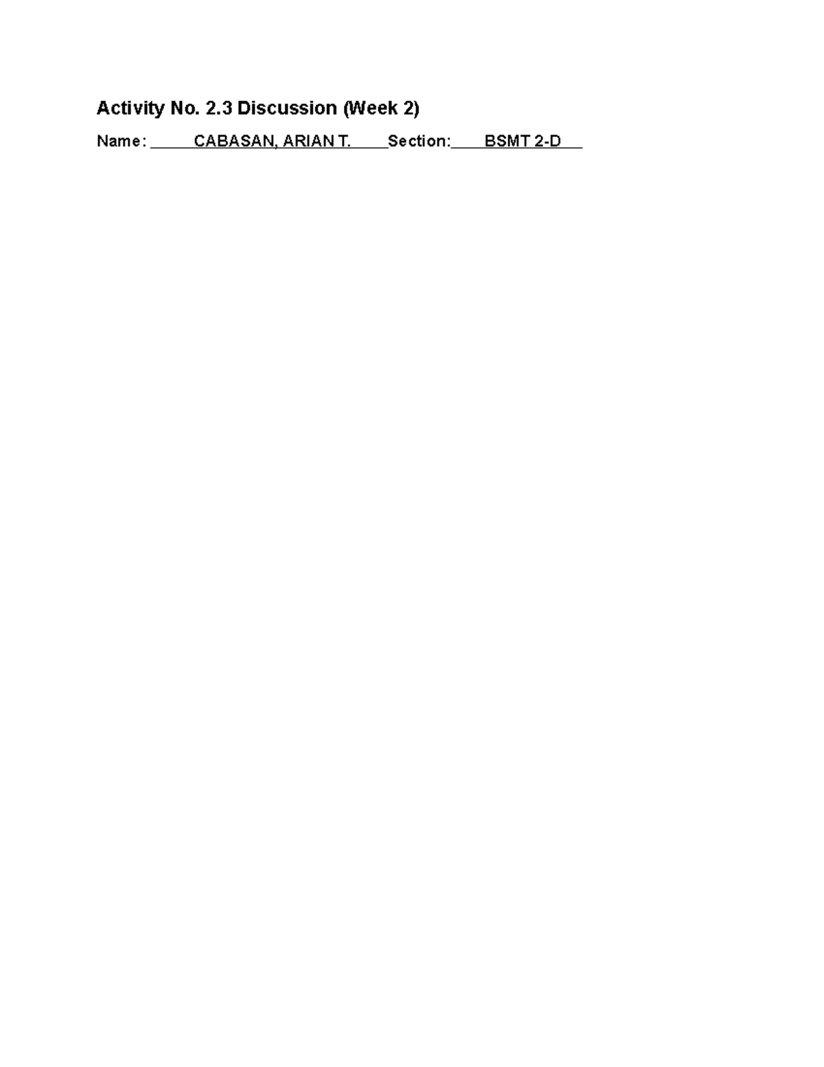 🤦 ♂️Activity No. 2.2 Discussion - Activity No. 2 Discussion (Week 2 ...