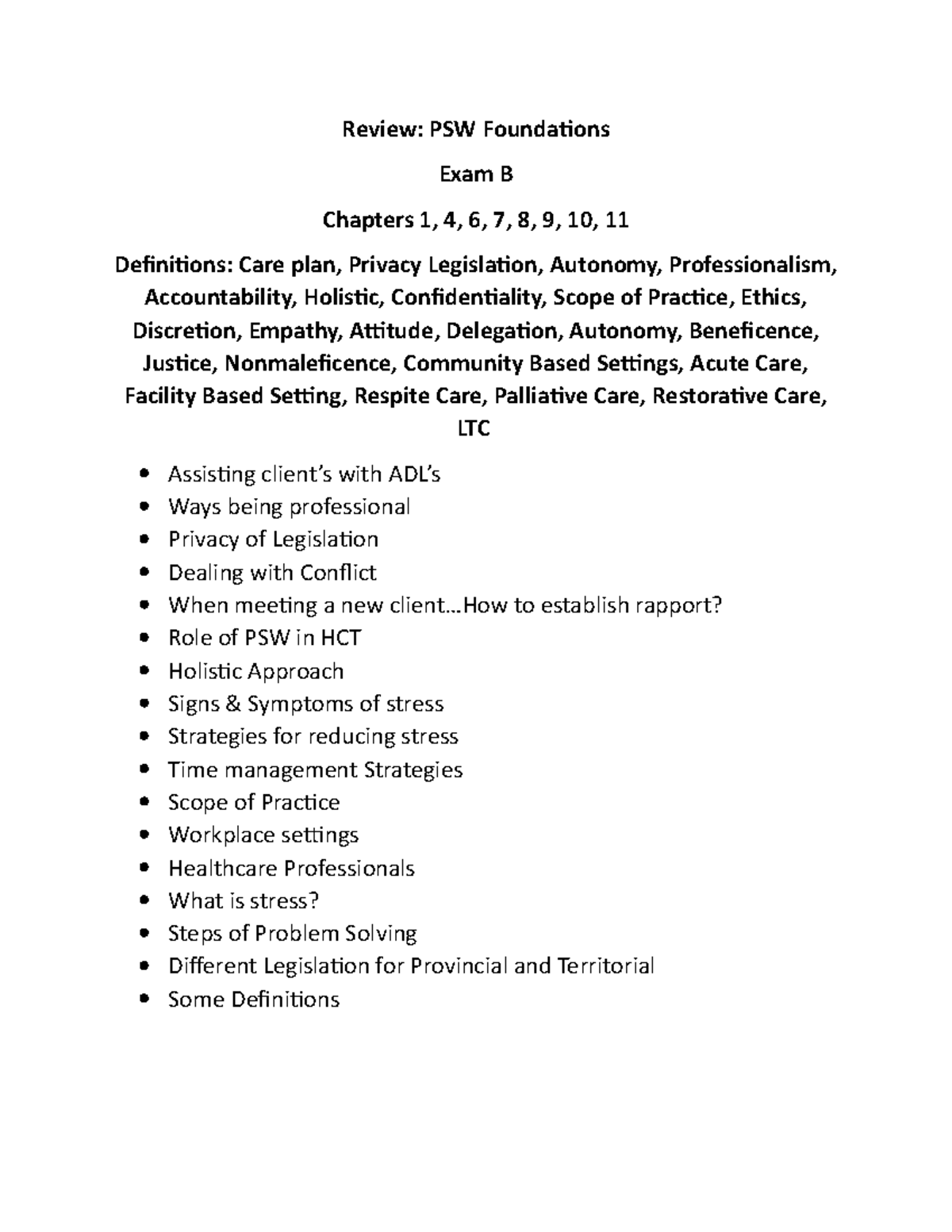 Review Exam B - Fdsfdsf - Review: PSW Foundations Exam B Chapters 1, 4 ...