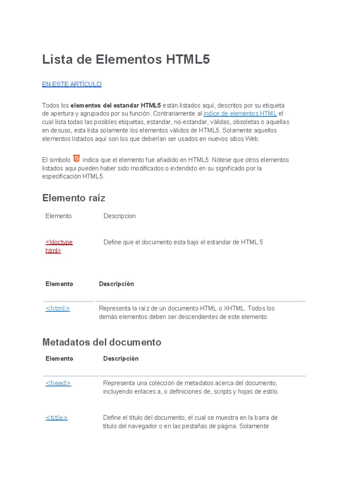 Listade Elementos HTML 5 - Lista de Elementos HTML EN ESTE ARTÍCULO ...