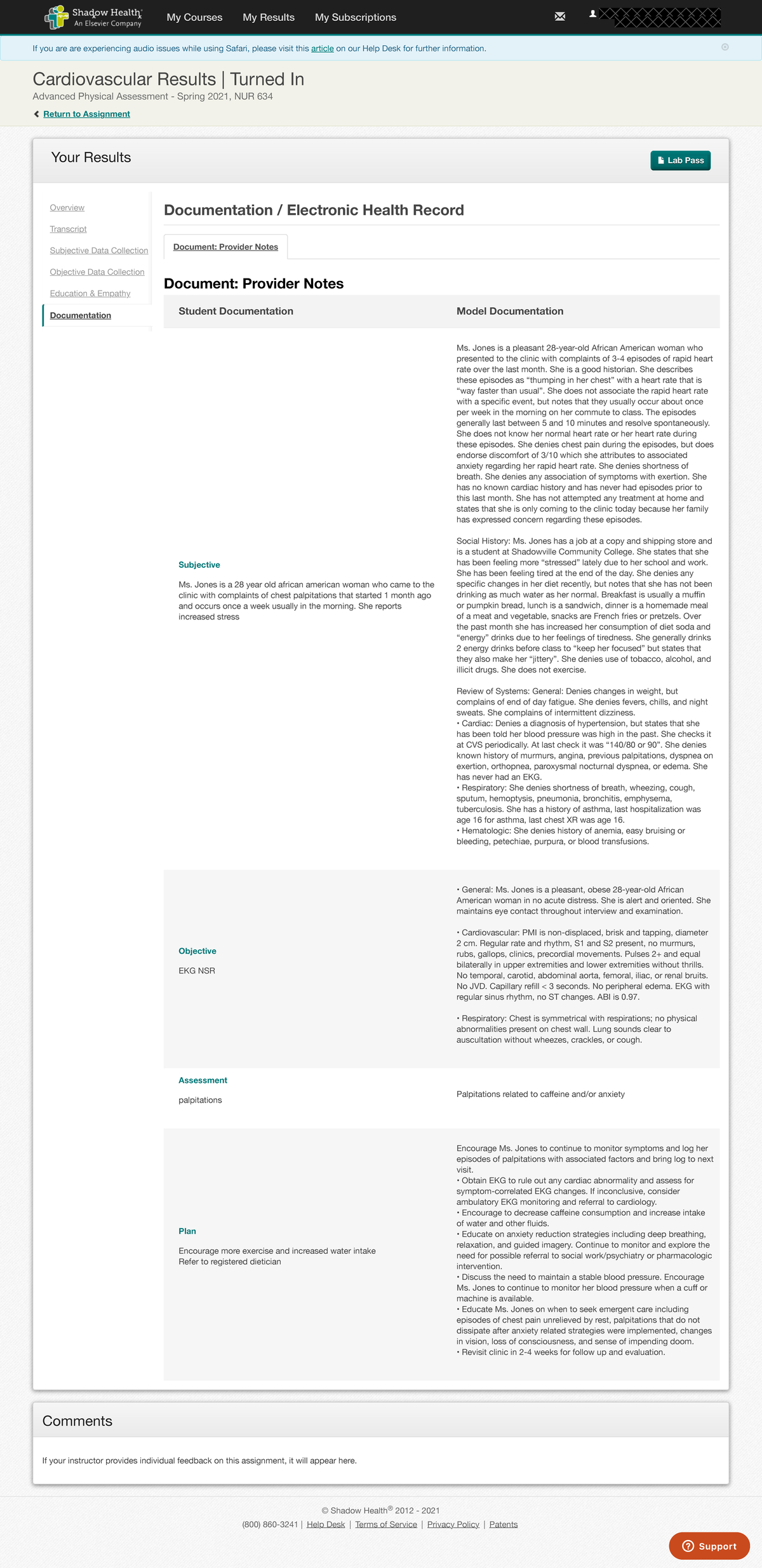 Documentation Cardiovascular Completed Shadow Health - My CoursesMy