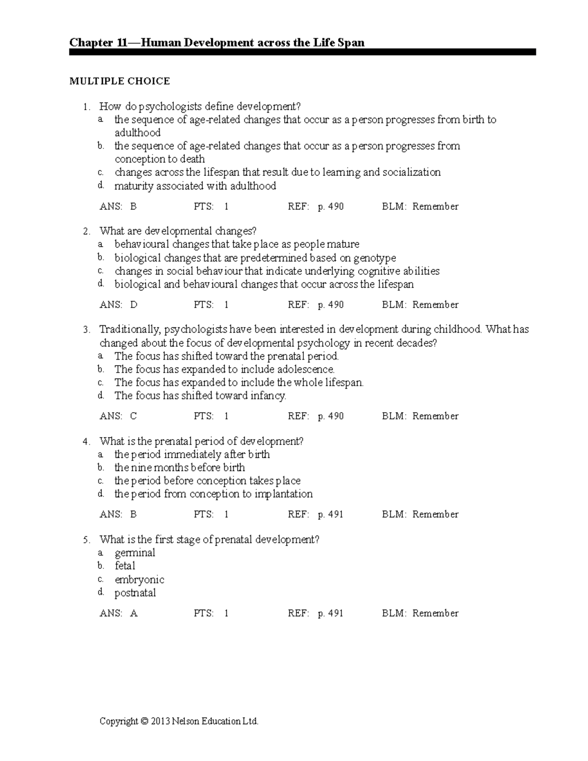 Seminar assignments - chapter 11 - human development across the life ...