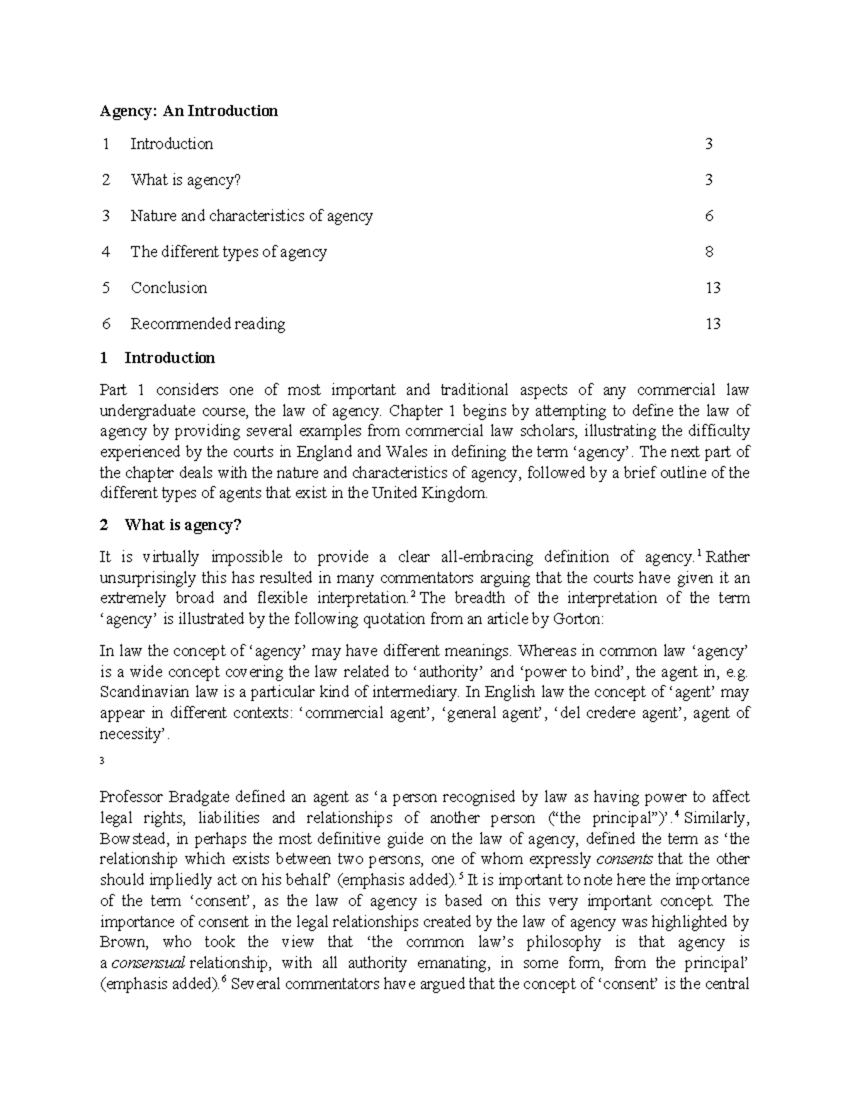 Agency - Chapter 1 begins by attempting to define the law of agency by ...