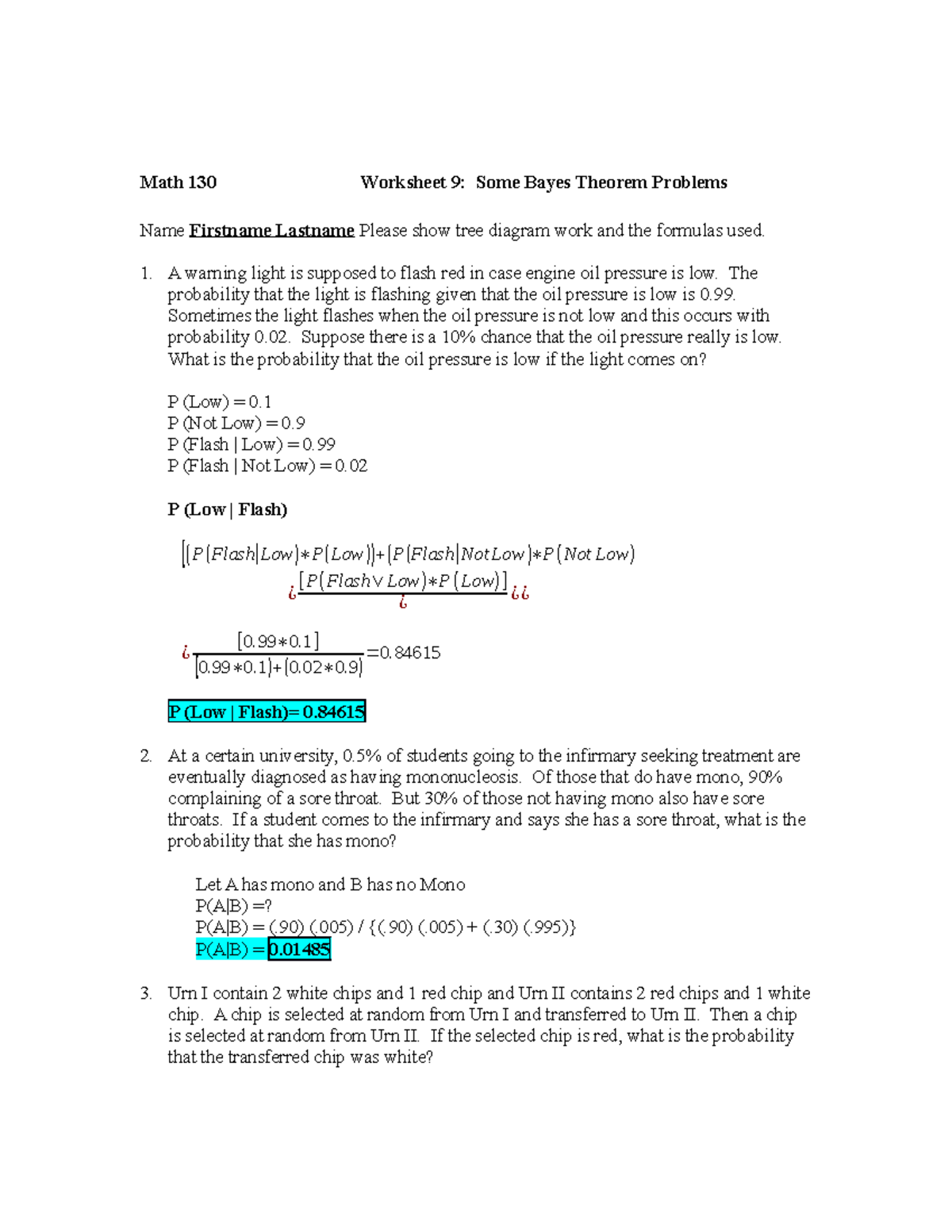 2019 Worksheet-9-Bayes Theorem - StuDocu