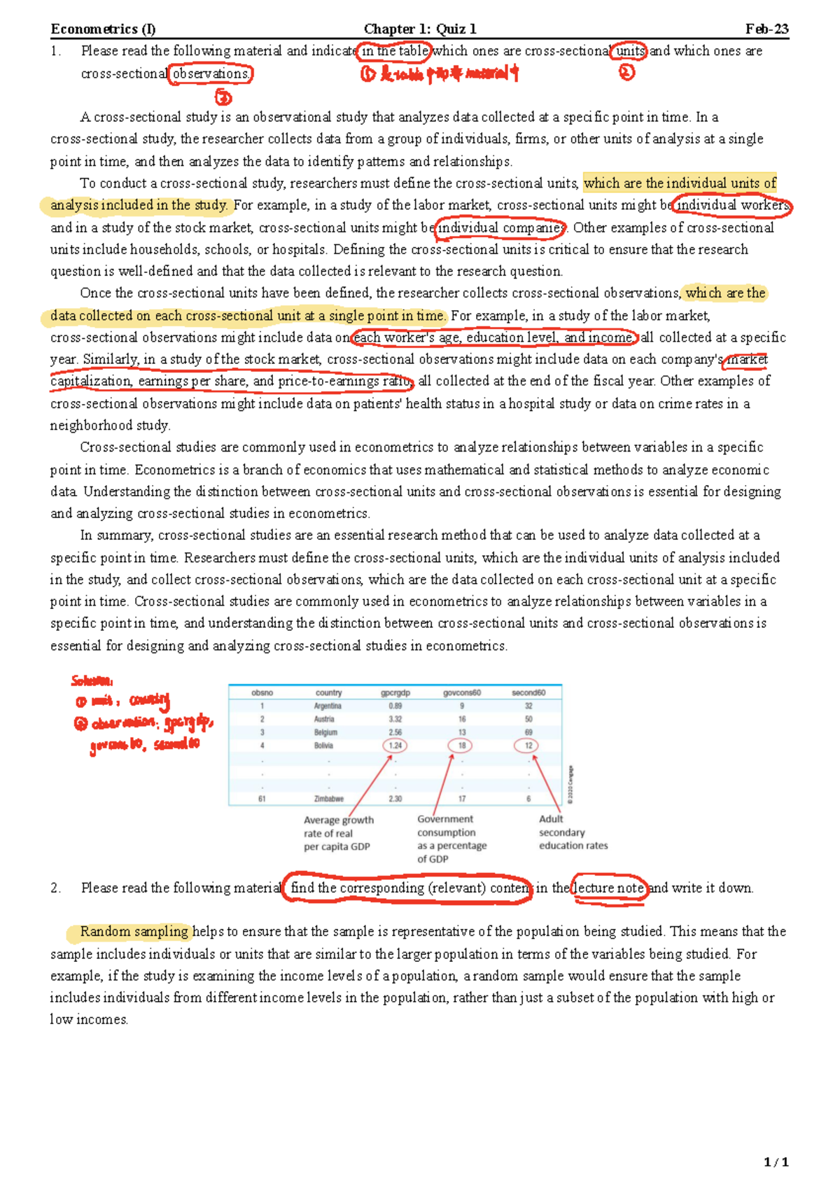 Chapter 1 Quiz 1 Answer - Chap1 - Econometrics (I) Chapter 1: Quiz 1 ...