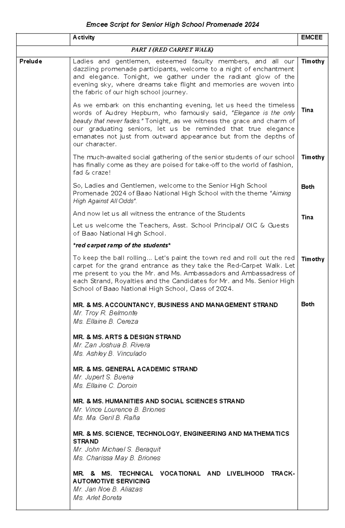 Emcee Script- SHS Promenade-2024 - Emcee Script for Senior High School ...