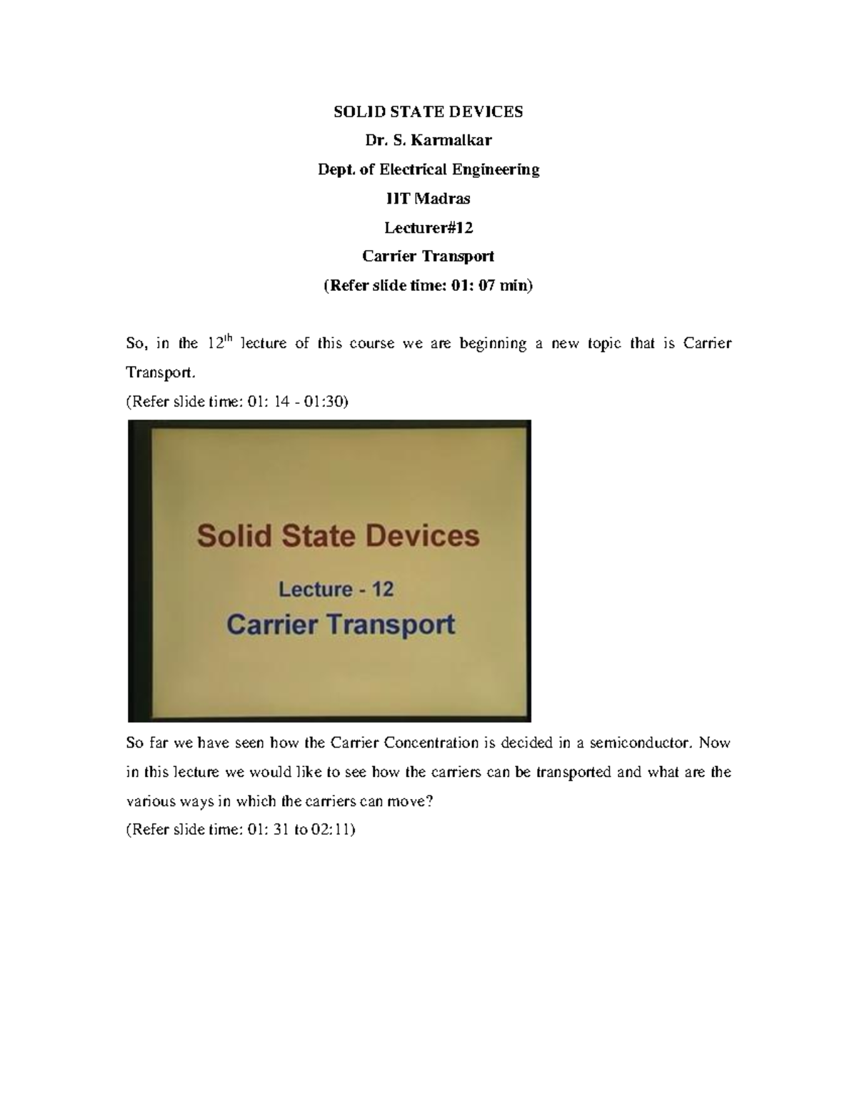 Lec12 - Notes - SOLID STATE DEVICES Dr. S. Karmalkar Dept. of ...