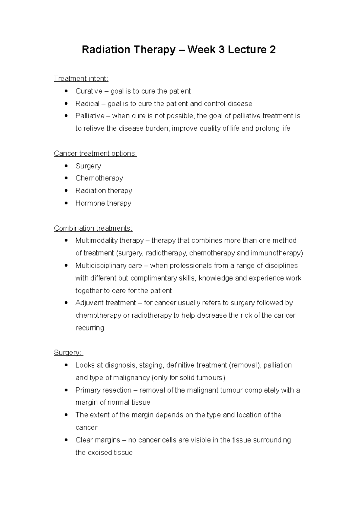 Radiation Therapy – Week 3 Lecture 2 - Radiation Therapy – Week 3 ...