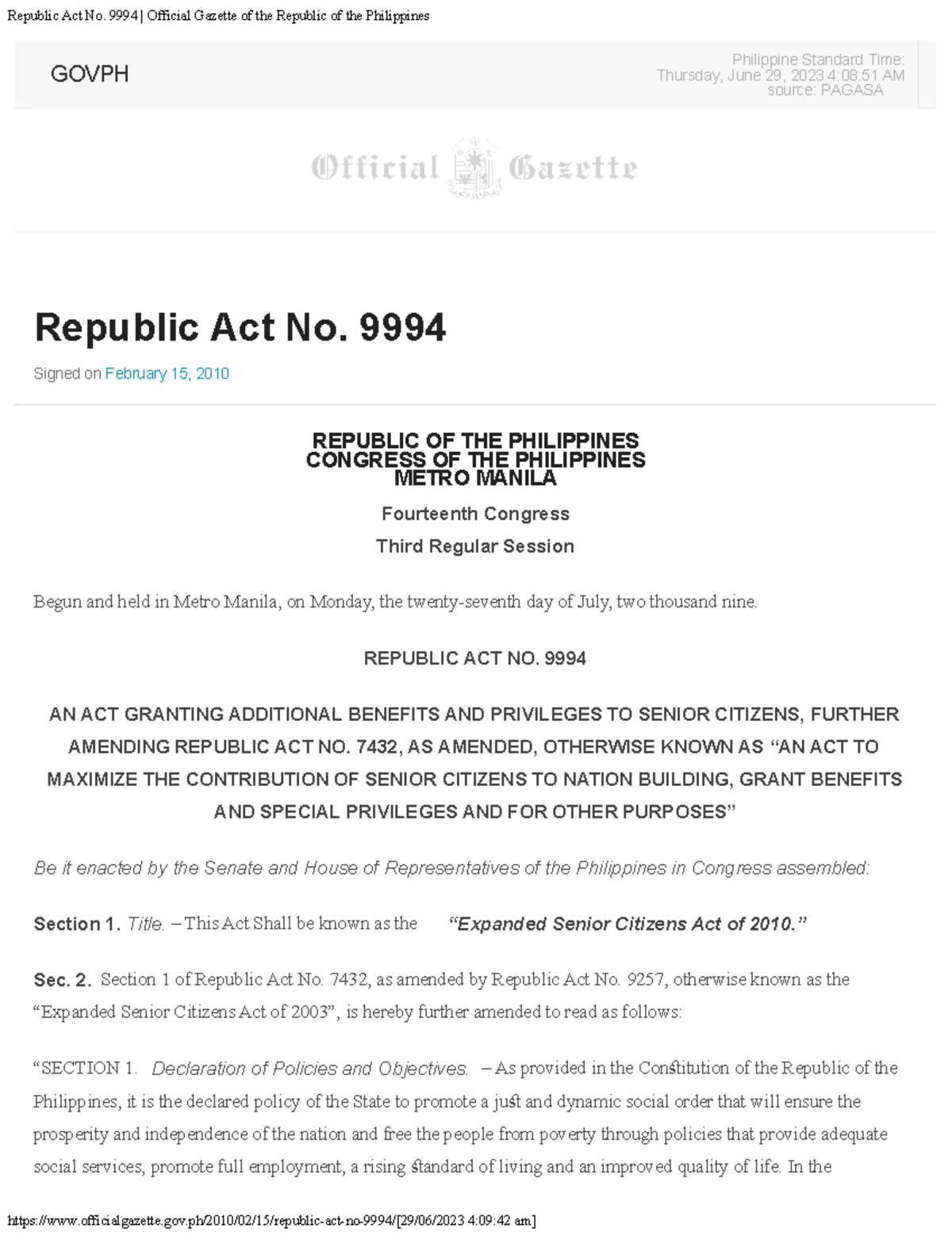 17 Expanded Senior Citizens Act or RA 9994 WH - GOVPH Thursday, June 29 ...