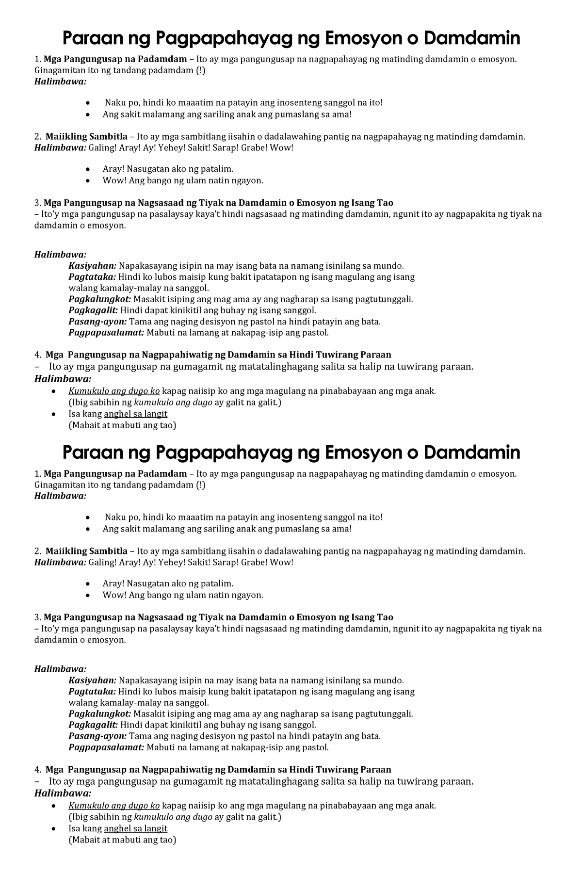 Worksheets On Pagpapahayag Ng Damdamin At Emosyon Mapawi Emosyon Hot