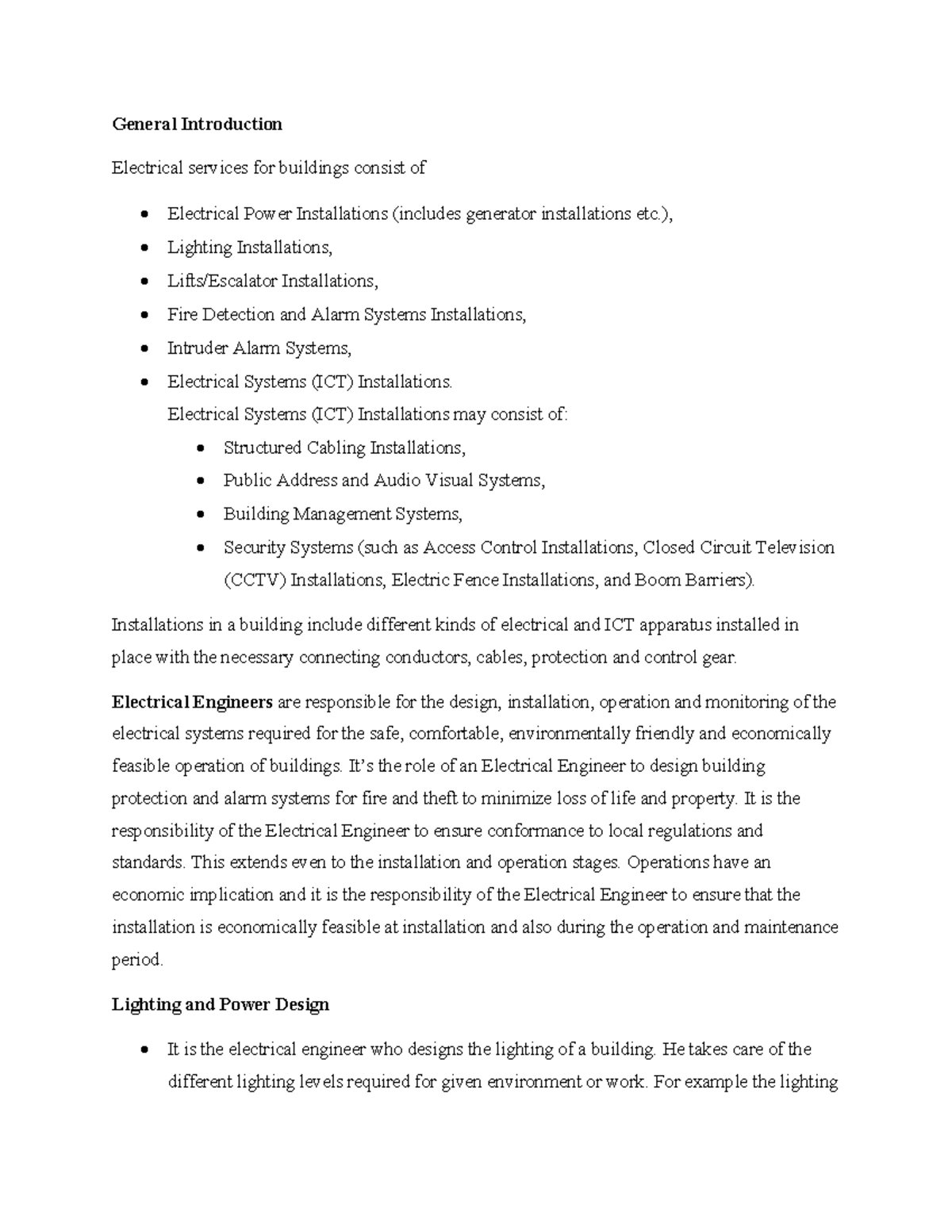Lecture 0 Introduction BT - General Introduction Electrical services ...