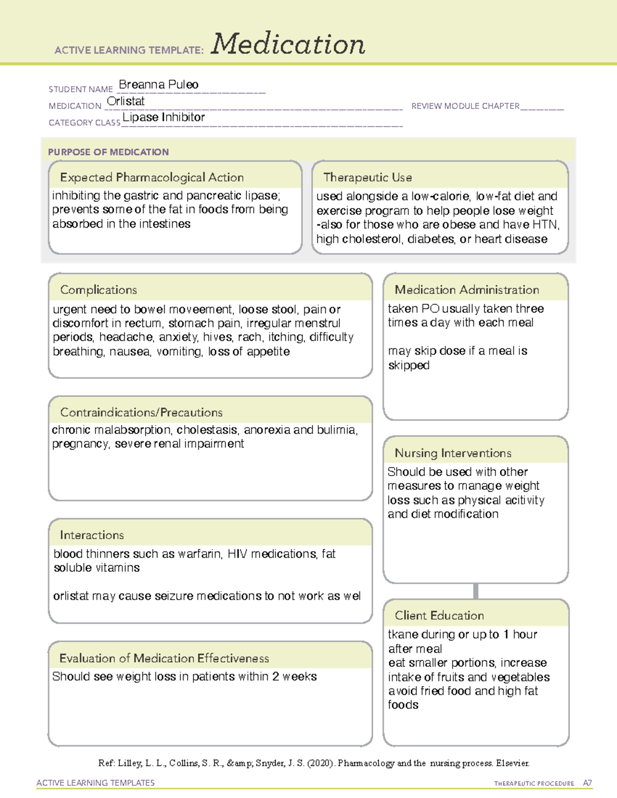 Orlistat Template ACTIVE LEARNING TEMPLATES THERAPEUTIC PROCEDURE A